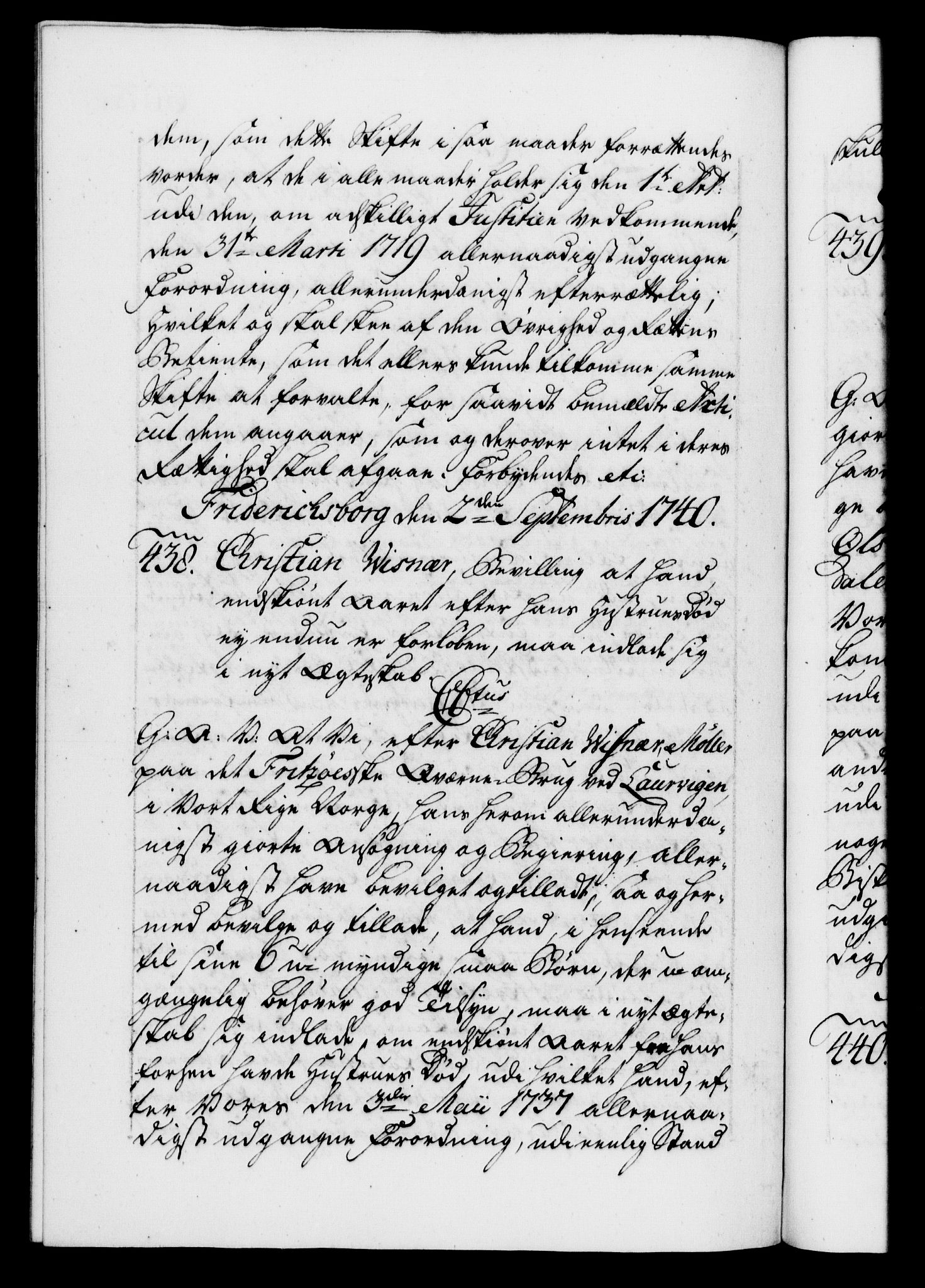 Danske Kanselli 1572-1799, AV/RA-EA-3023/F/Fc/Fca/Fcaa/L0031: Norske registre, 1739-1740, p. 607b