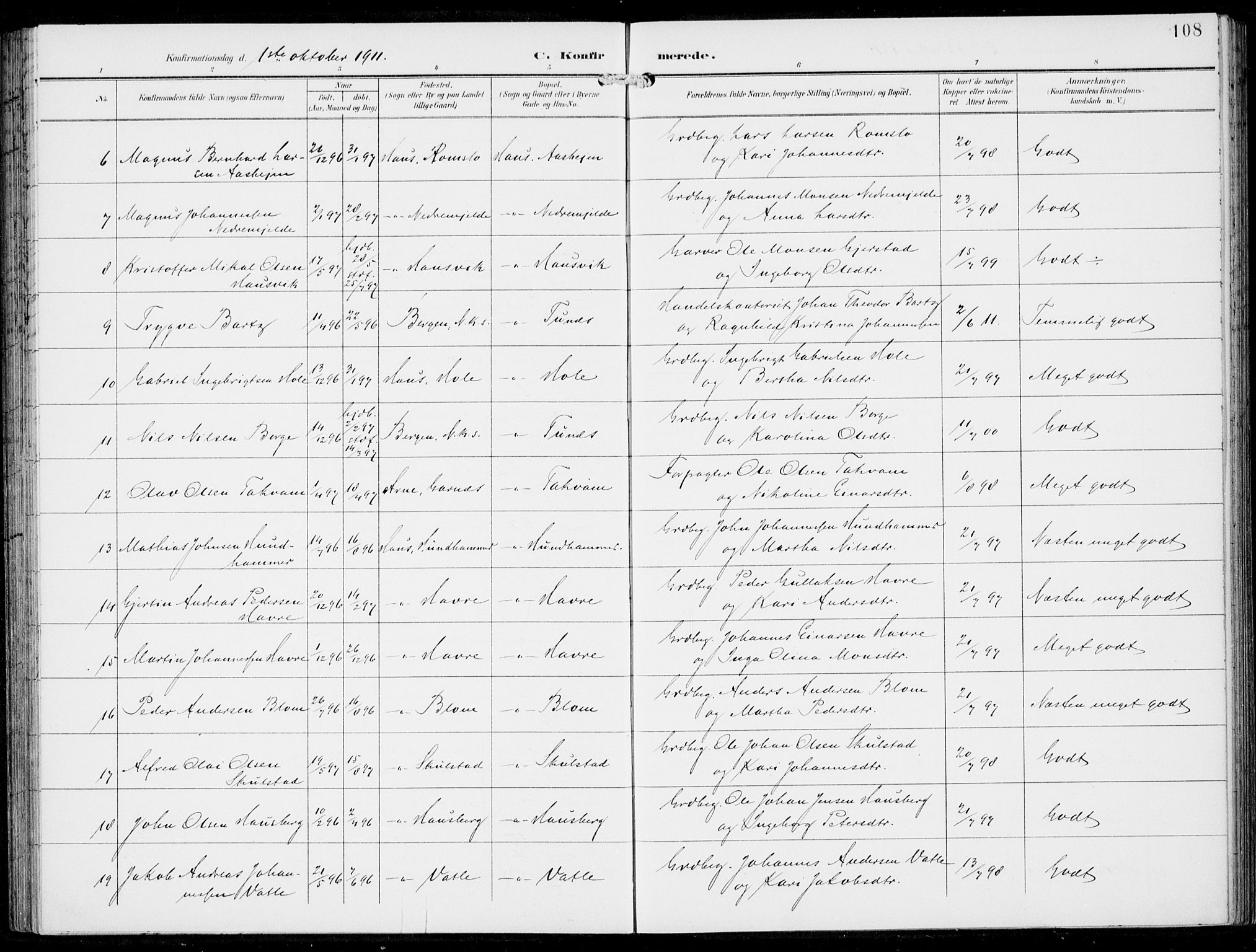 Haus sokneprestembete, SAB/A-75601/H/Haa: Parish register (official) no. B  2, 1899-1912, p. 108