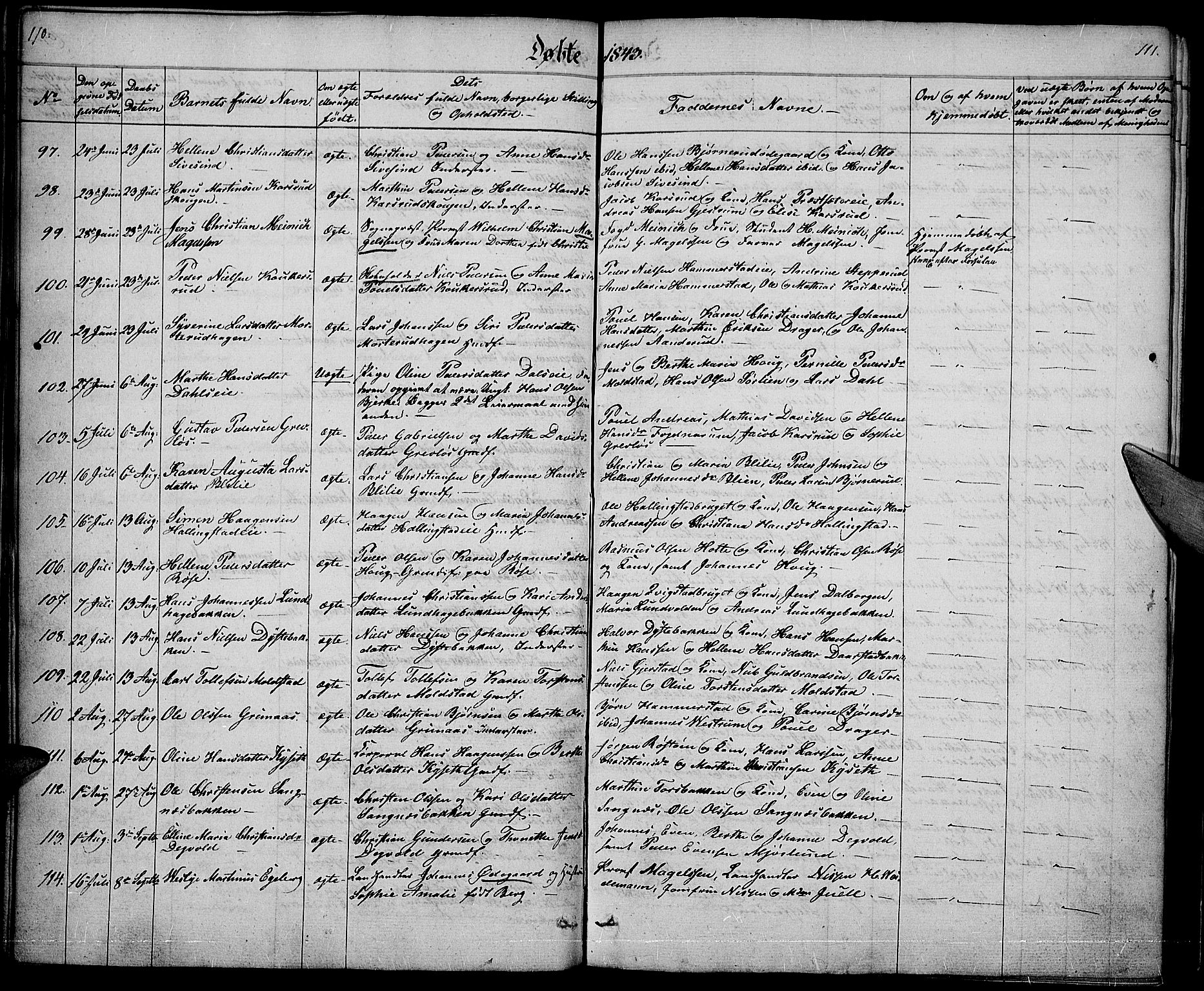 Vestre Toten prestekontor, SAH/PREST-108/H/Ha/Haa/L0003: Parish register (official) no. 3, 1836-1843, p. 110-111
