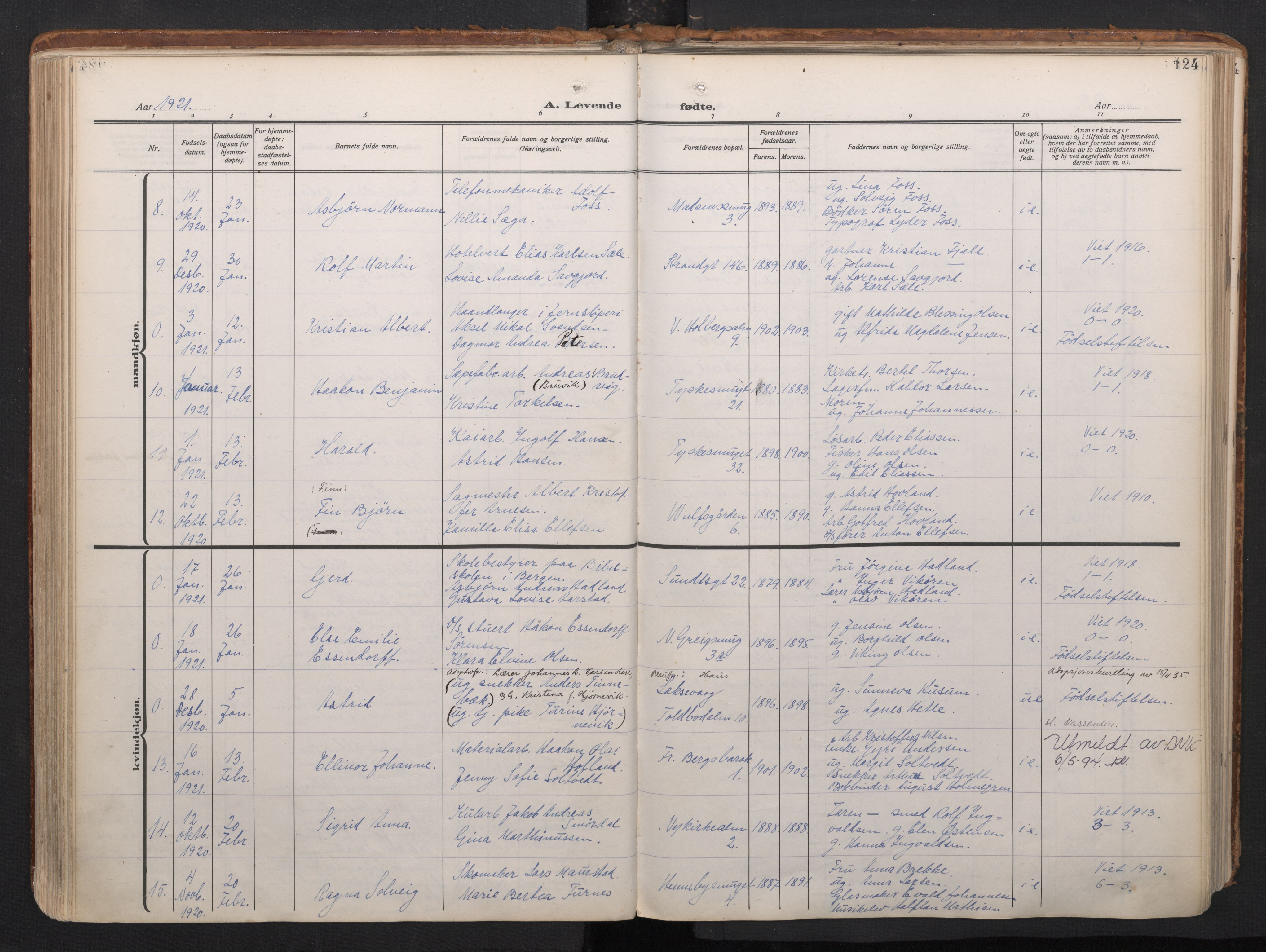 Nykirken Sokneprestembete, AV/SAB-A-77101/H/Haa/L0020: Parish register (official) no. B 8, 1916-1933, p. 123b-124a