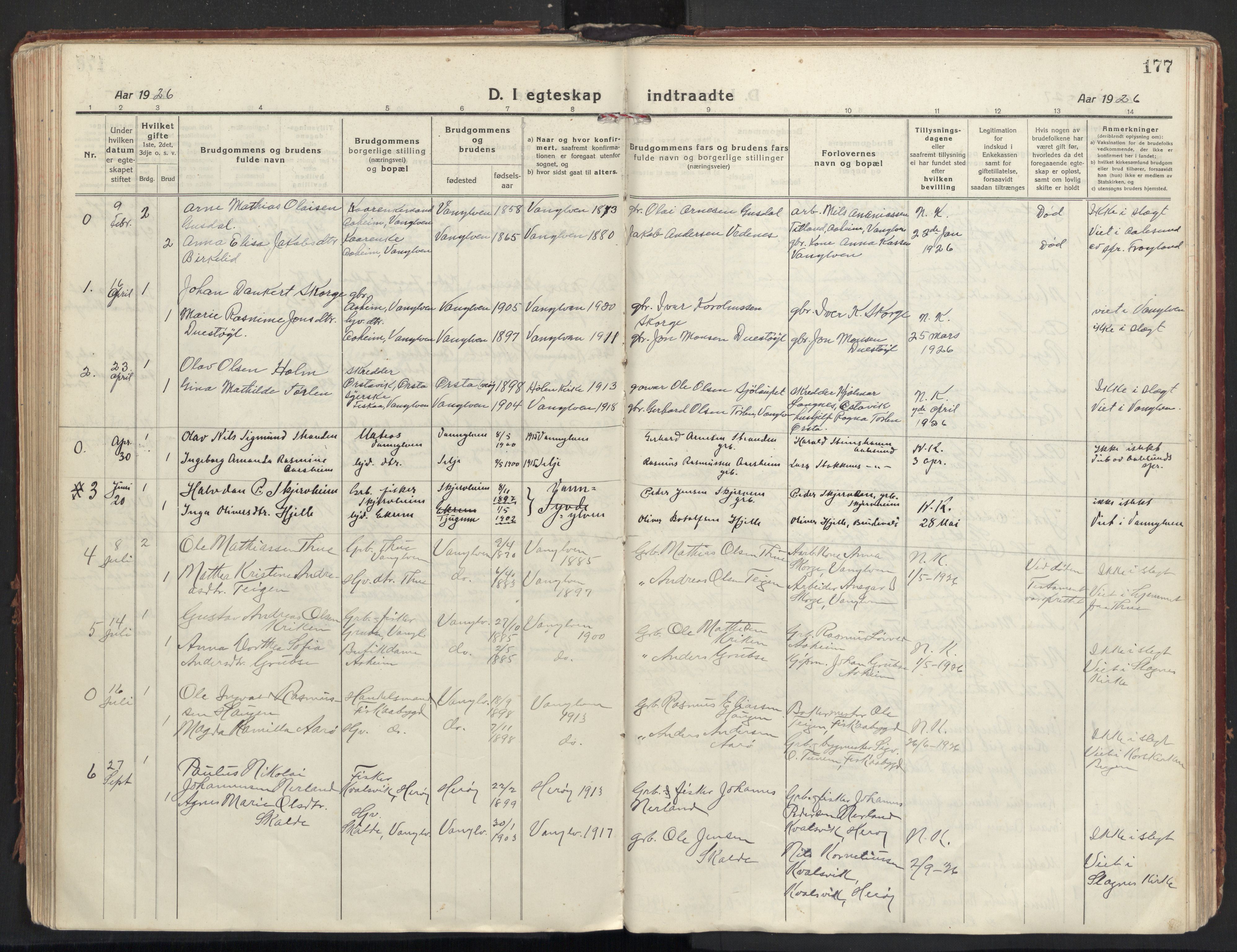 Ministerialprotokoller, klokkerbøker og fødselsregistre - Møre og Romsdal, AV/SAT-A-1454/501/L0012: Parish register (official) no. 501A12, 1920-1946, p. 177