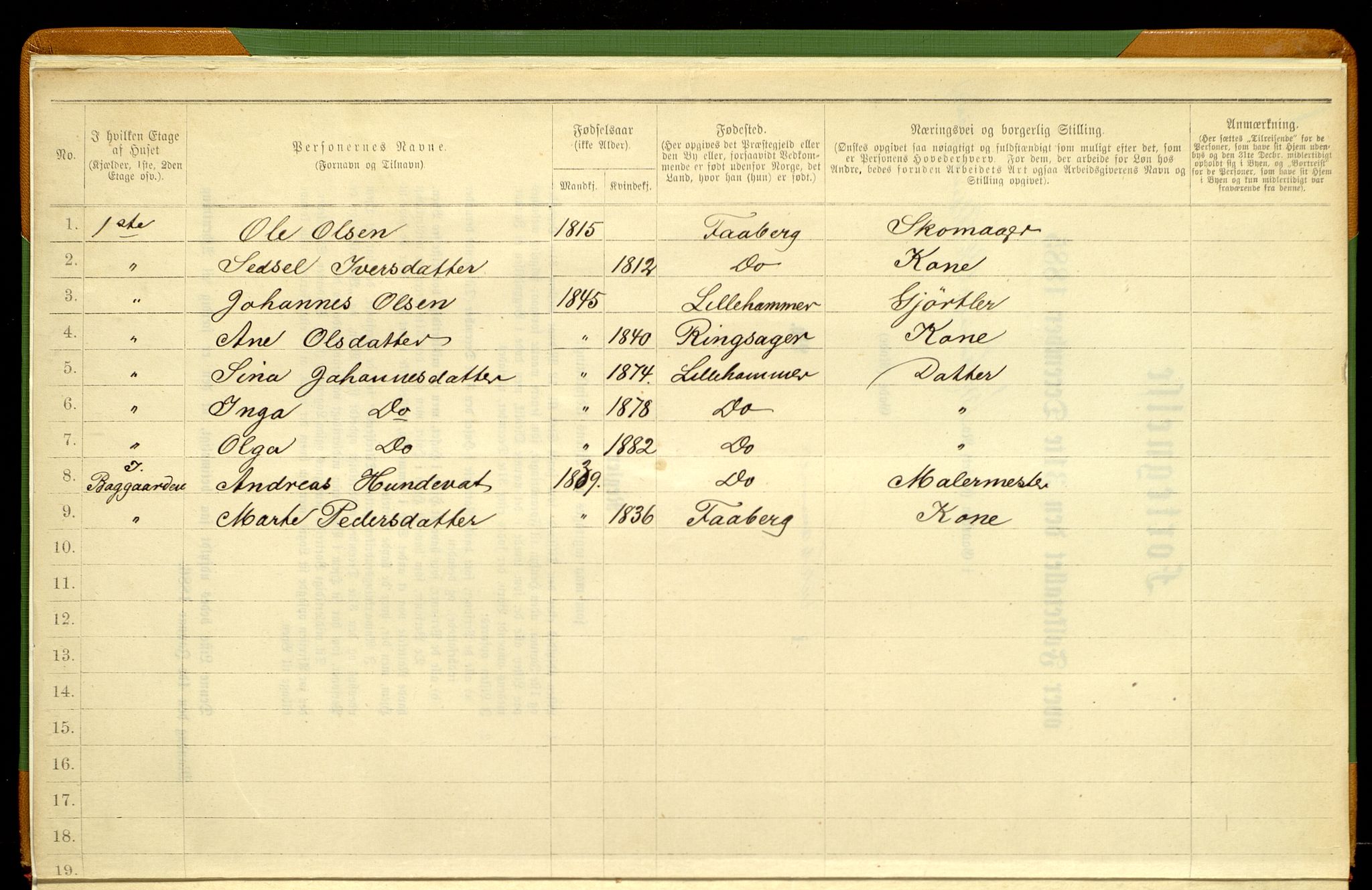 SAH, 1885 census for 0501 Lillehammer, 1885, p. 13