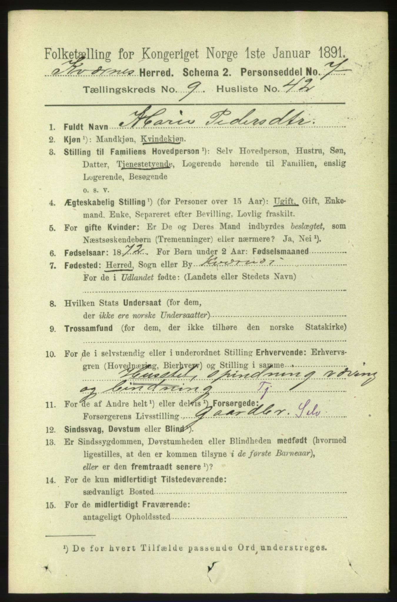 RA, 1891 census for 1553 Kvernes, 1891, p. 4261