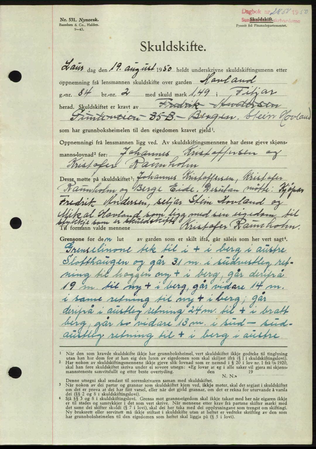 Sunnhordland sorenskrivar, AV/SAB-A-2401: Mortgage book no. A95, 1950-1950, Diary no: : 2858/1950