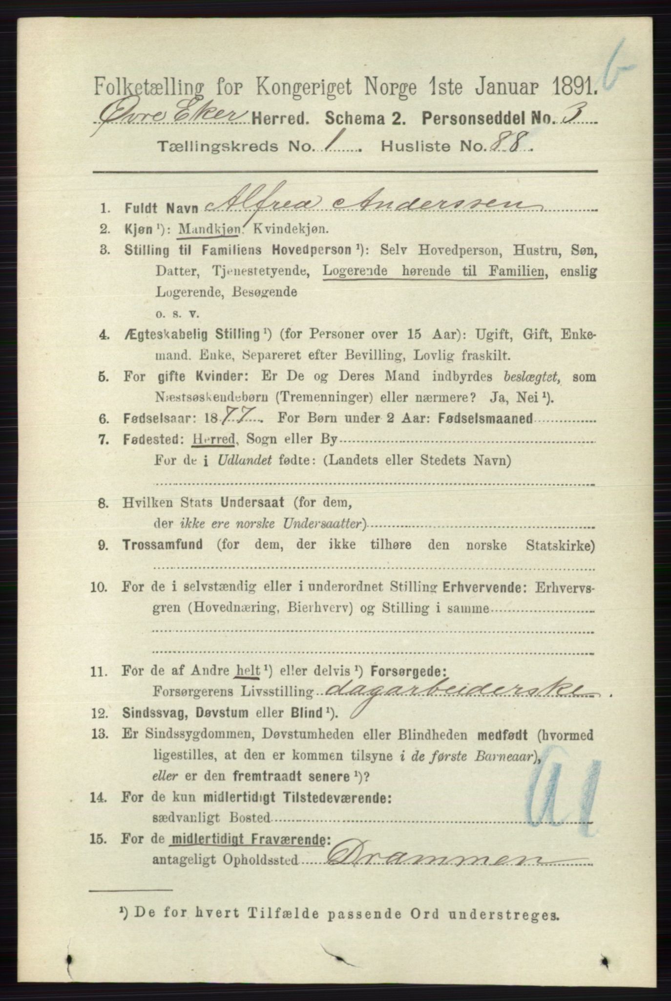 RA, 1891 census for 0624 Øvre Eiker, 1891, p. 8336