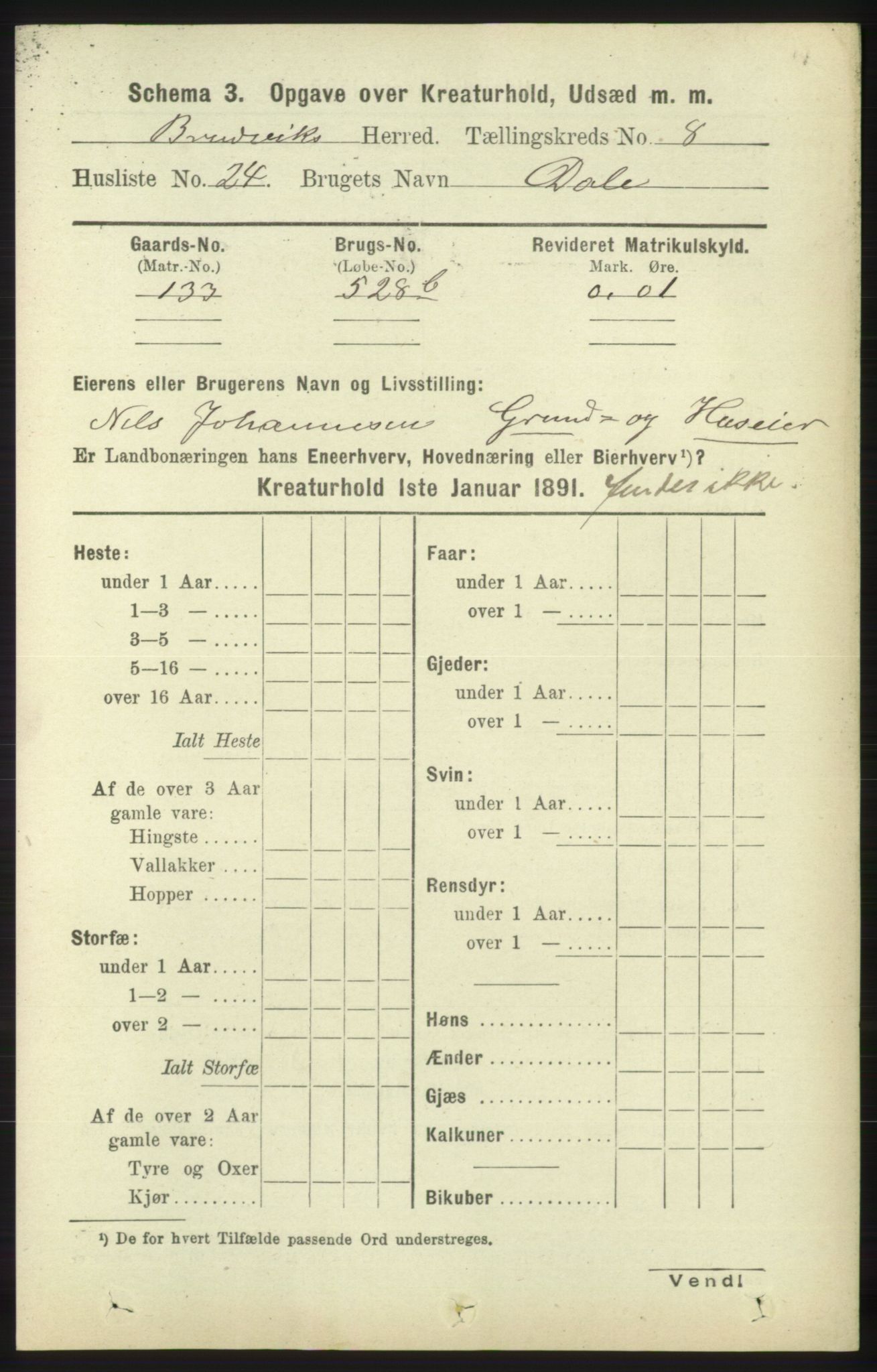 RA, 1891 census for 1251 Bruvik, 1891, p. 4790