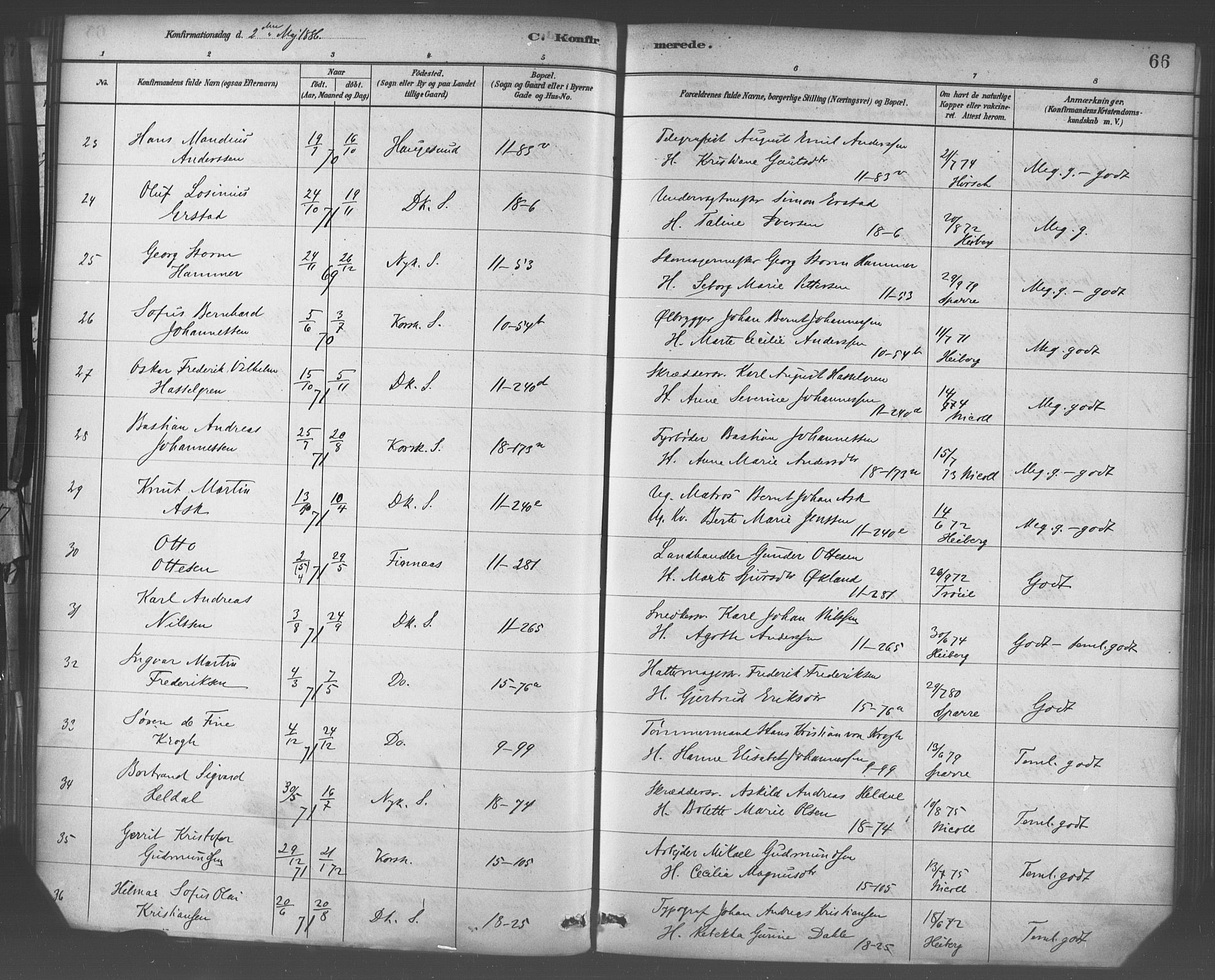Domkirken sokneprestembete, SAB/A-74801/H/Haa/L0030: Parish register (official) no. C 5, 1880-1898, p. 66