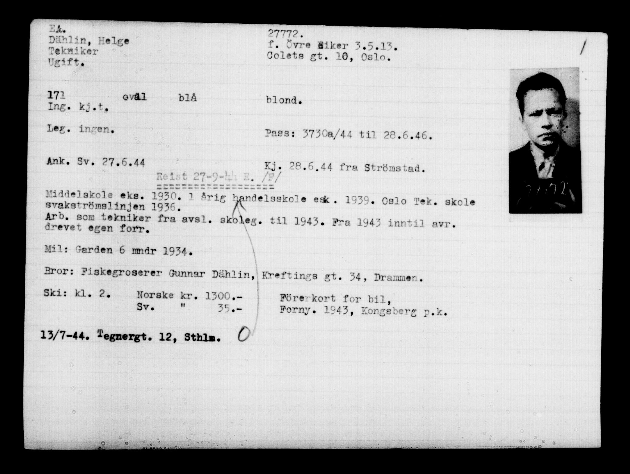 Utenriksstasjonene, Legasjonen i Stockholm, Flyktningkontoret, AV/RA-S-6753/V/Va/L0011: Kjesäterkartoteket, flyktninger med registreringsnr. 25300-28349, 1940-1945, p. 2628