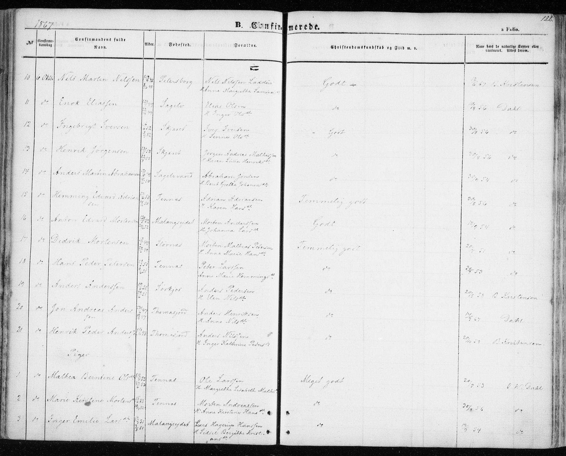 Balsfjord sokneprestembete, SATØ/S-1303/G/Ga/L0003kirke: Parish register (official) no. 3, 1856-1870, p. 122
