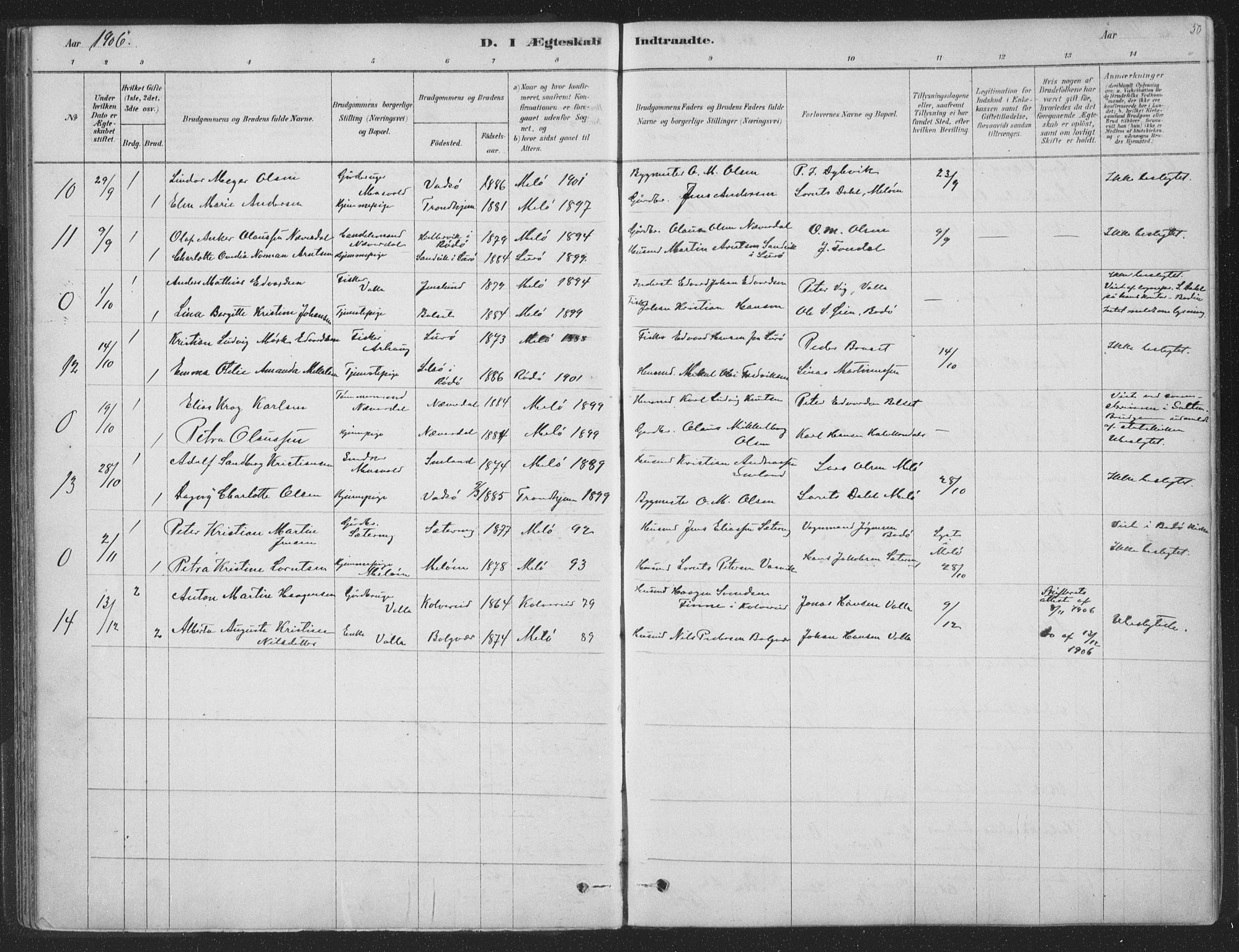 Ministerialprotokoller, klokkerbøker og fødselsregistre - Nordland, AV/SAT-A-1459/843/L0627: Parish register (official) no. 843A02, 1878-1908, p. 50