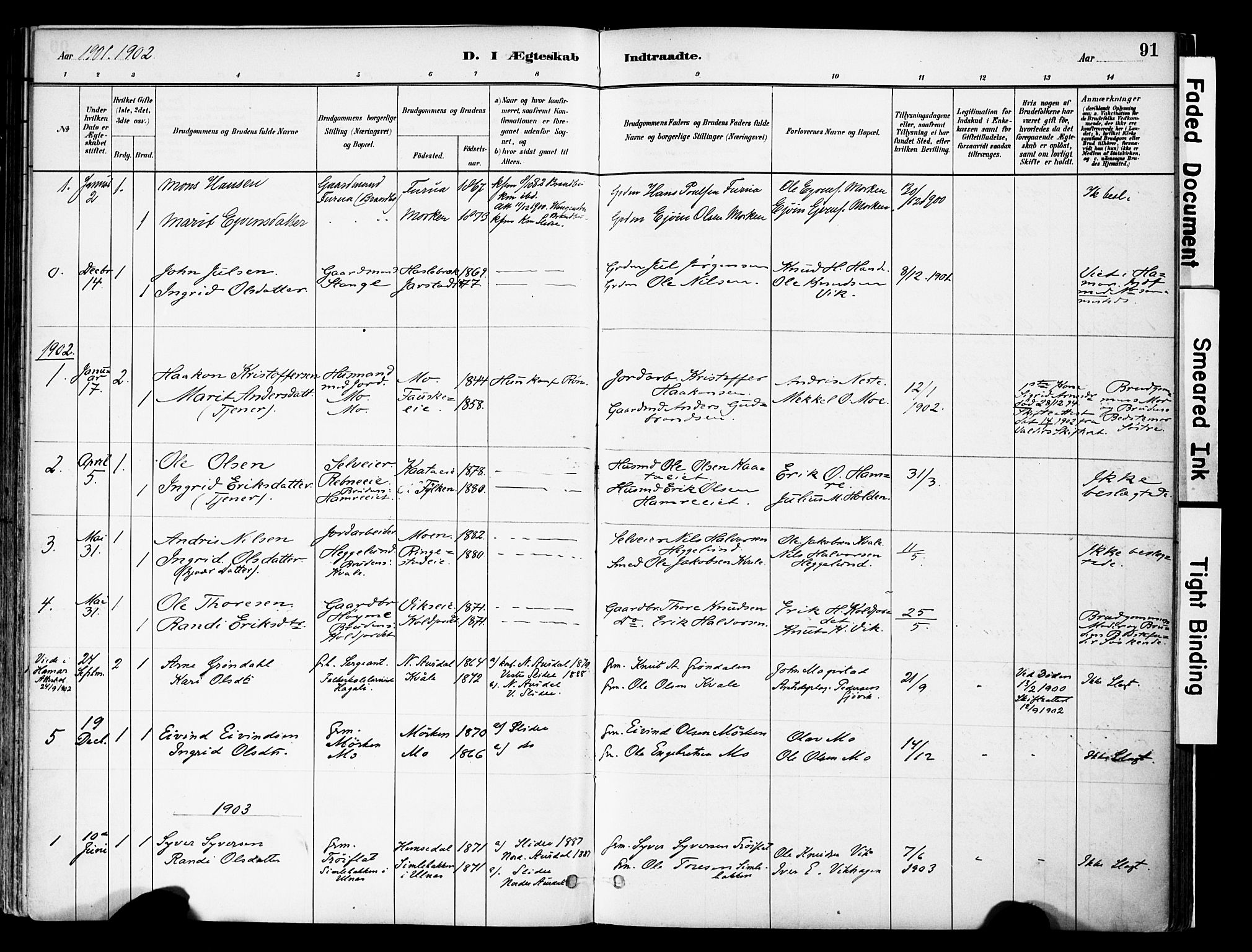 Vestre Slidre prestekontor, SAH/PREST-136/H/Ha/Haa/L0004: Parish register (official) no. 4, 1881-1911, p. 91