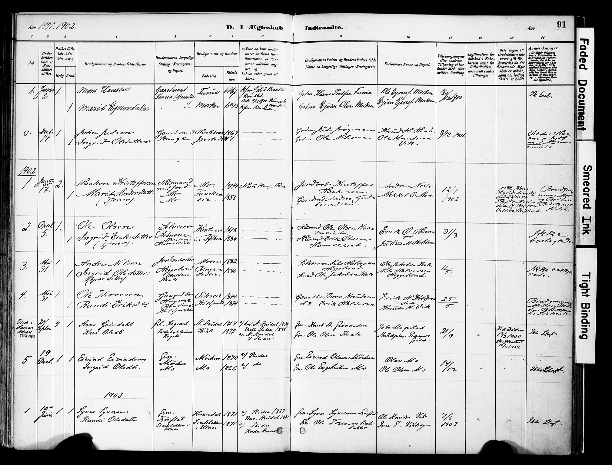 Vestre Slidre prestekontor, AV/SAH-PREST-136/H/Ha/Haa/L0004: Parish register (official) no. 4, 1881-1911, p. 91