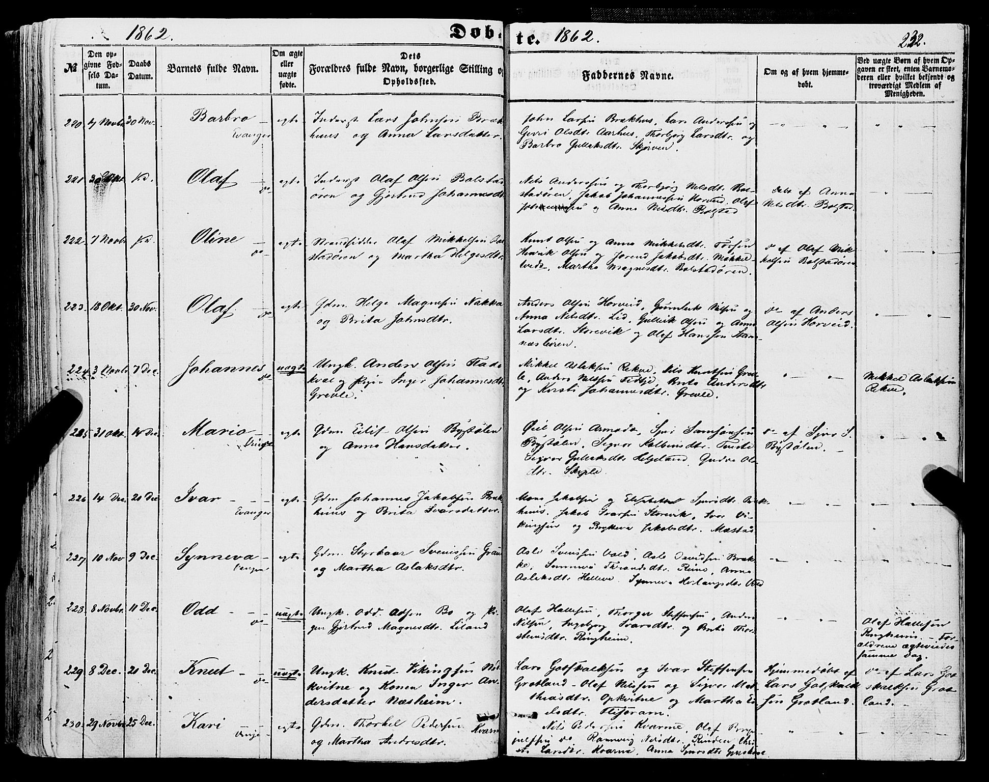 Voss sokneprestembete, AV/SAB-A-79001/H/Haa: Parish register (official) no. A 16, 1849-1863, p. 232