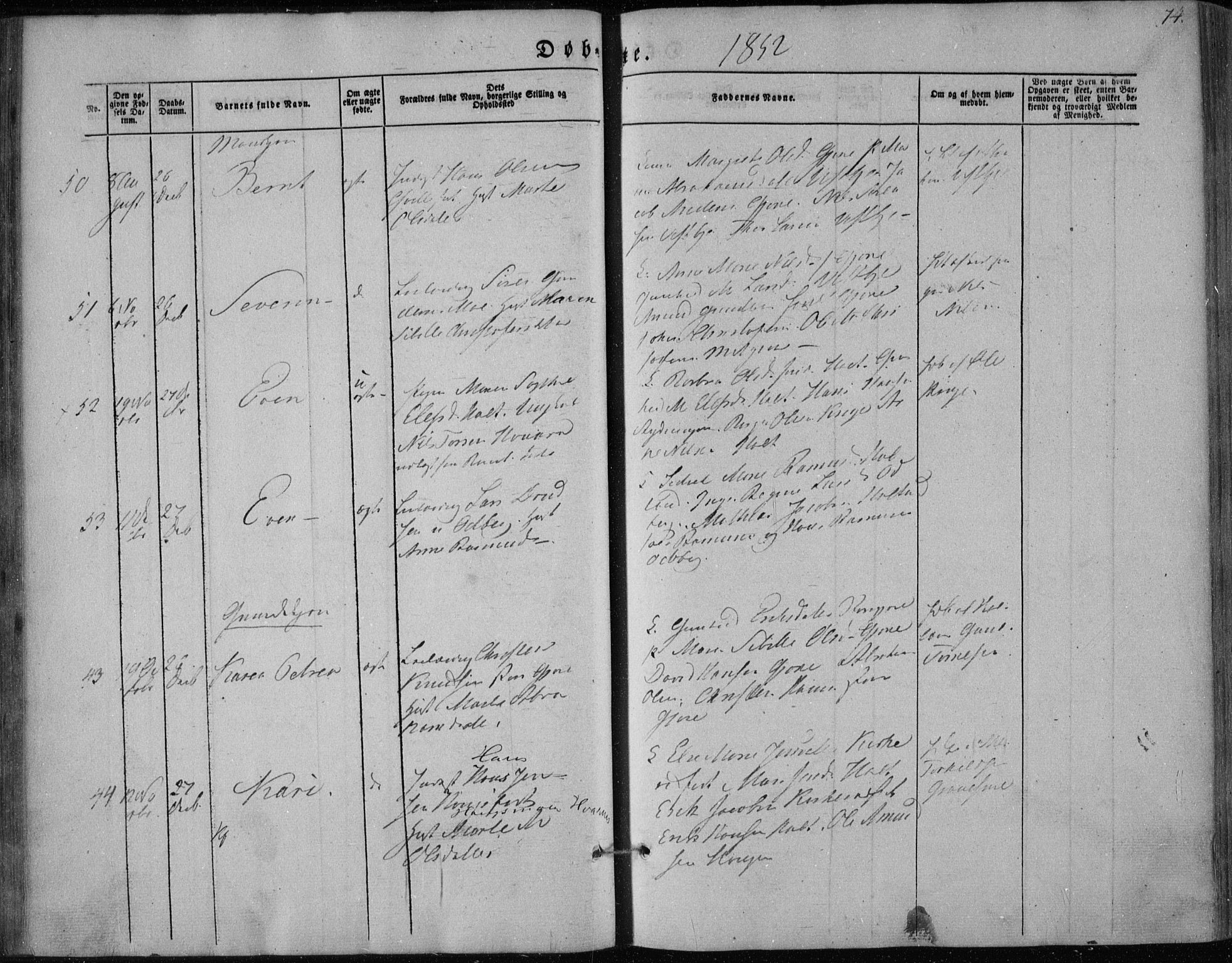 Hedrum kirkebøker, AV/SAKO-A-344/F/Fa/L0006: Parish register (official) no. I 6, 1849-1857, p. 74