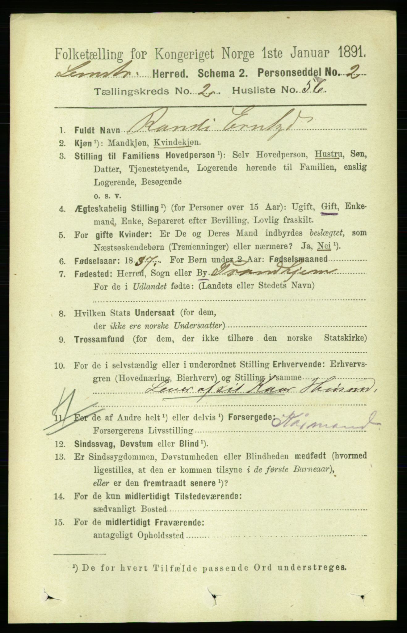 RA, 1891 census for 1654 Leinstrand, 1891, p. 849