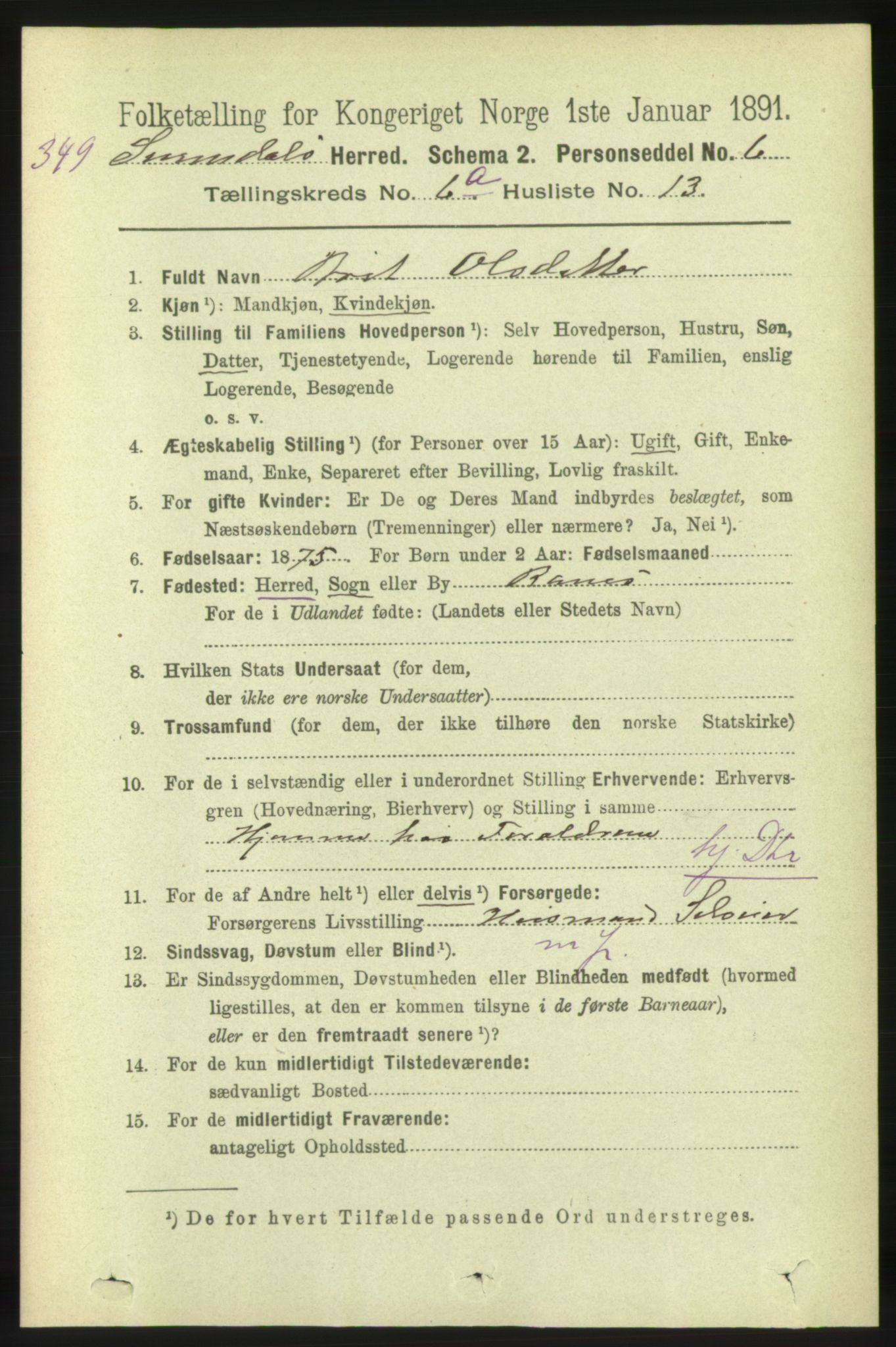 RA, 1891 census for 1566 Surnadal, 1891, p. 1743