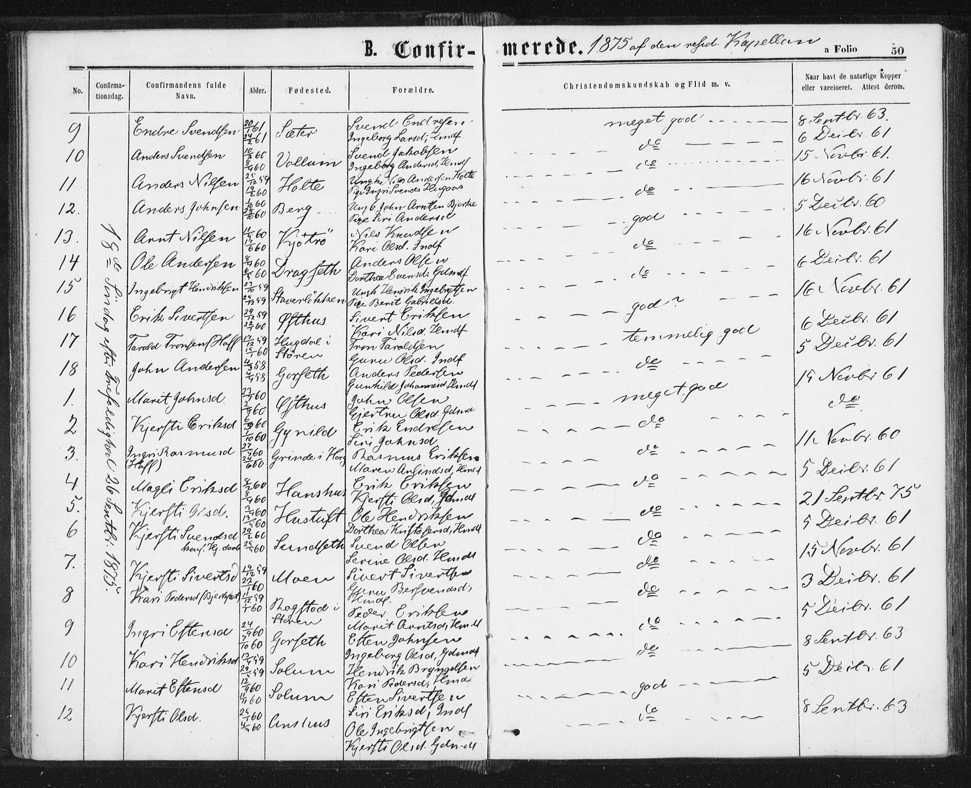 Ministerialprotokoller, klokkerbøker og fødselsregistre - Sør-Trøndelag, SAT/A-1456/689/L1039: Parish register (official) no. 689A04, 1865-1878, p. 50