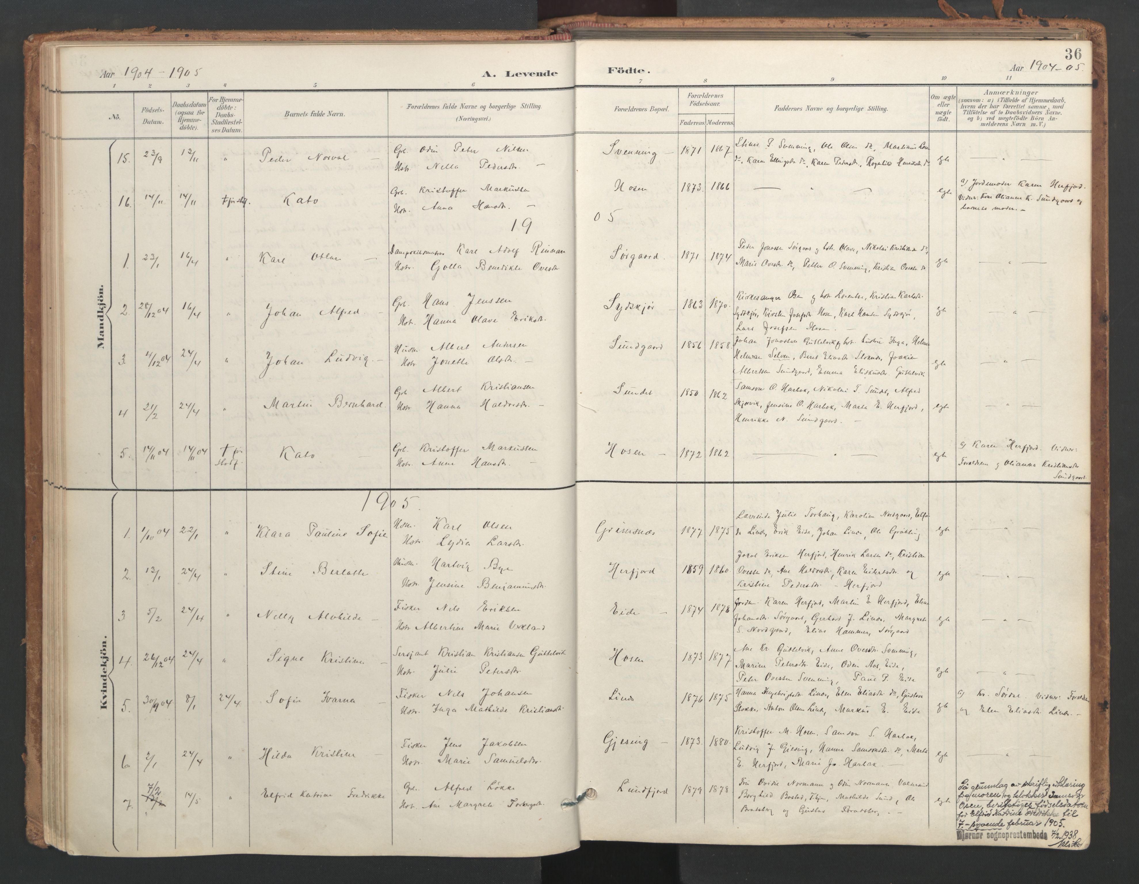 Ministerialprotokoller, klokkerbøker og fødselsregistre - Sør-Trøndelag, AV/SAT-A-1456/656/L0693: Parish register (official) no. 656A02, 1894-1913, p. 36