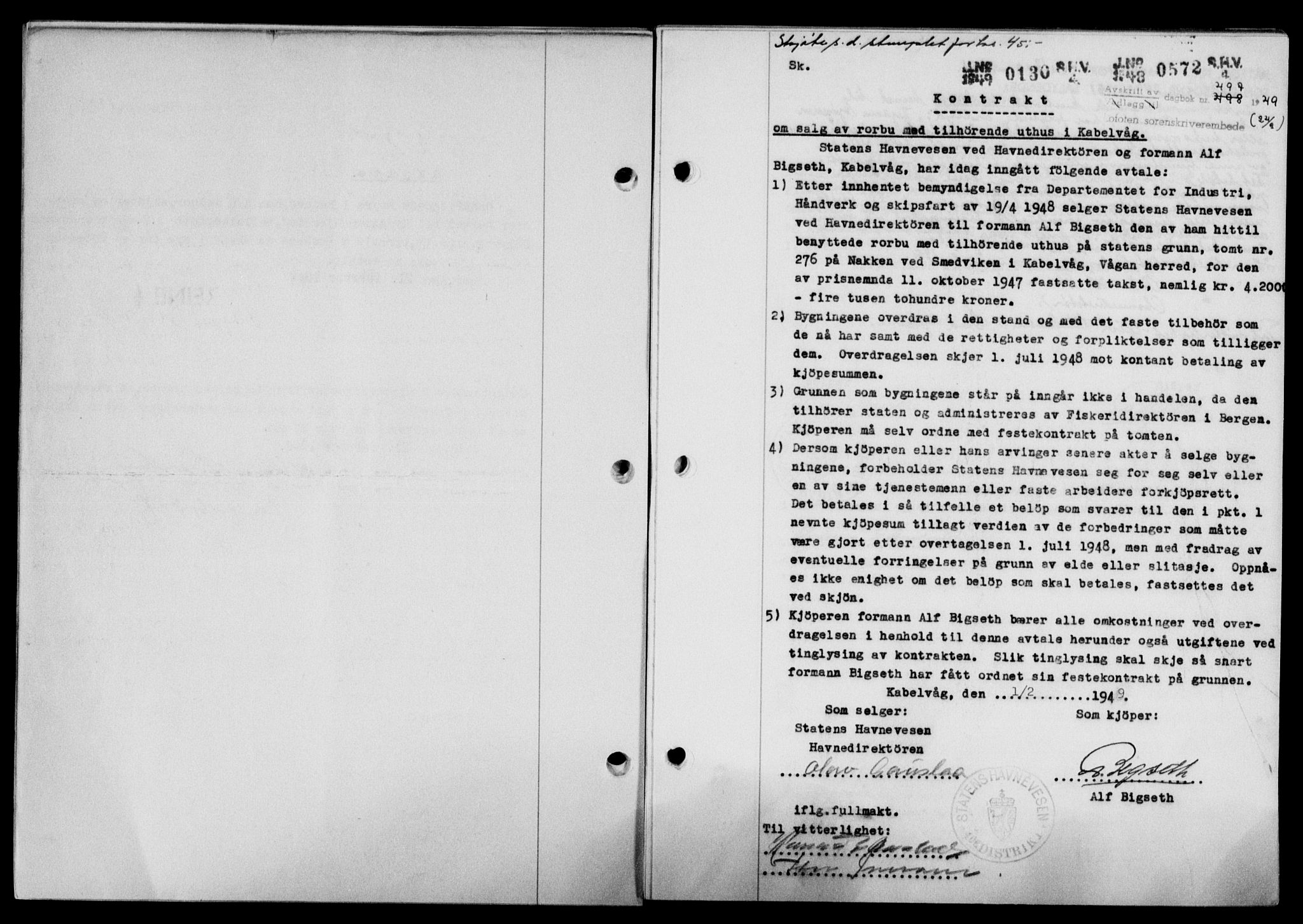 Lofoten sorenskriveri, SAT/A-0017/1/2/2C/L0020a: Mortgage book no. 20a, 1948-1949, Diary no: : 497/1949