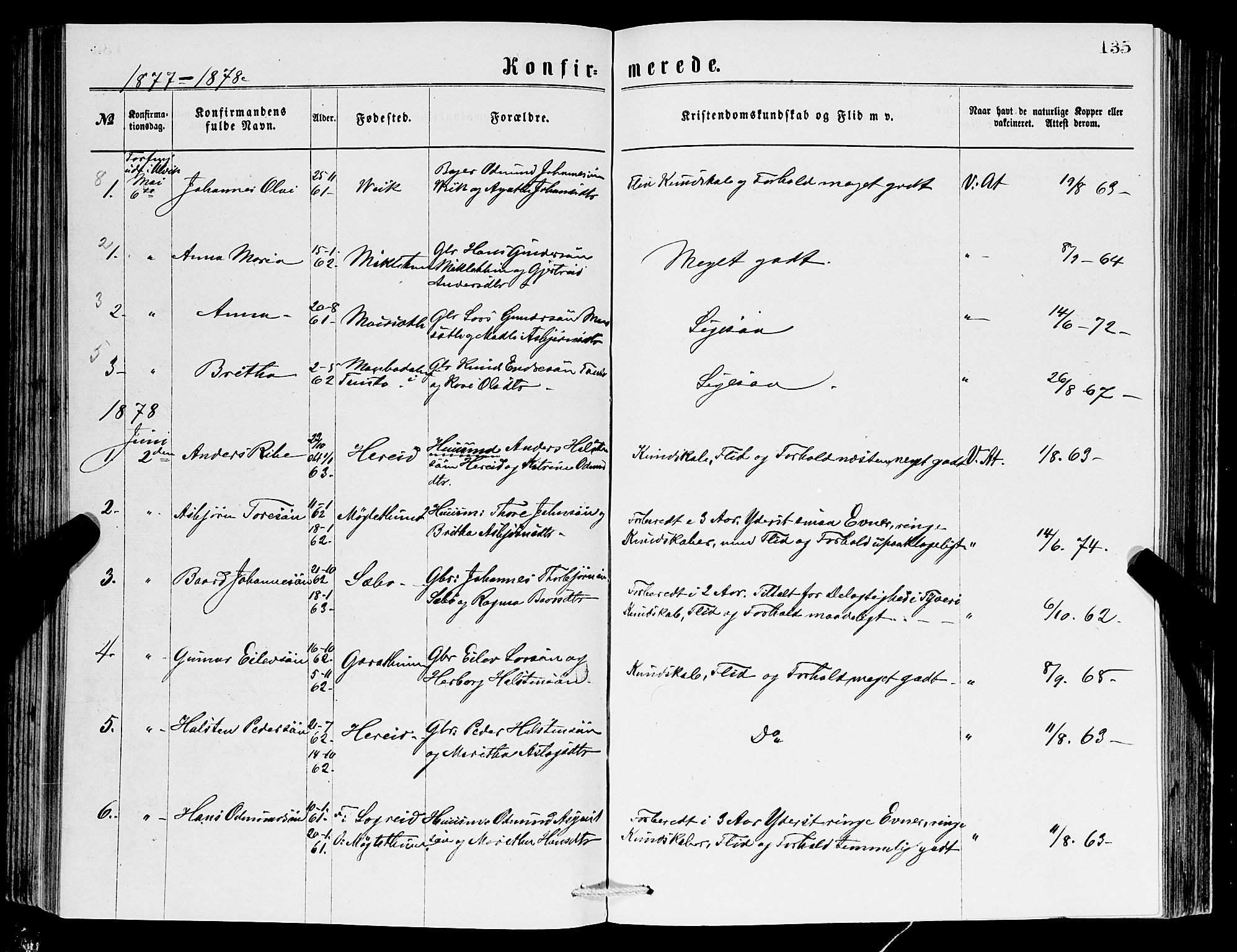 Ullensvang sokneprestembete, SAB/A-78701/H/Hab: Parish register (copy) no. C 2, 1871-1899, p. 135