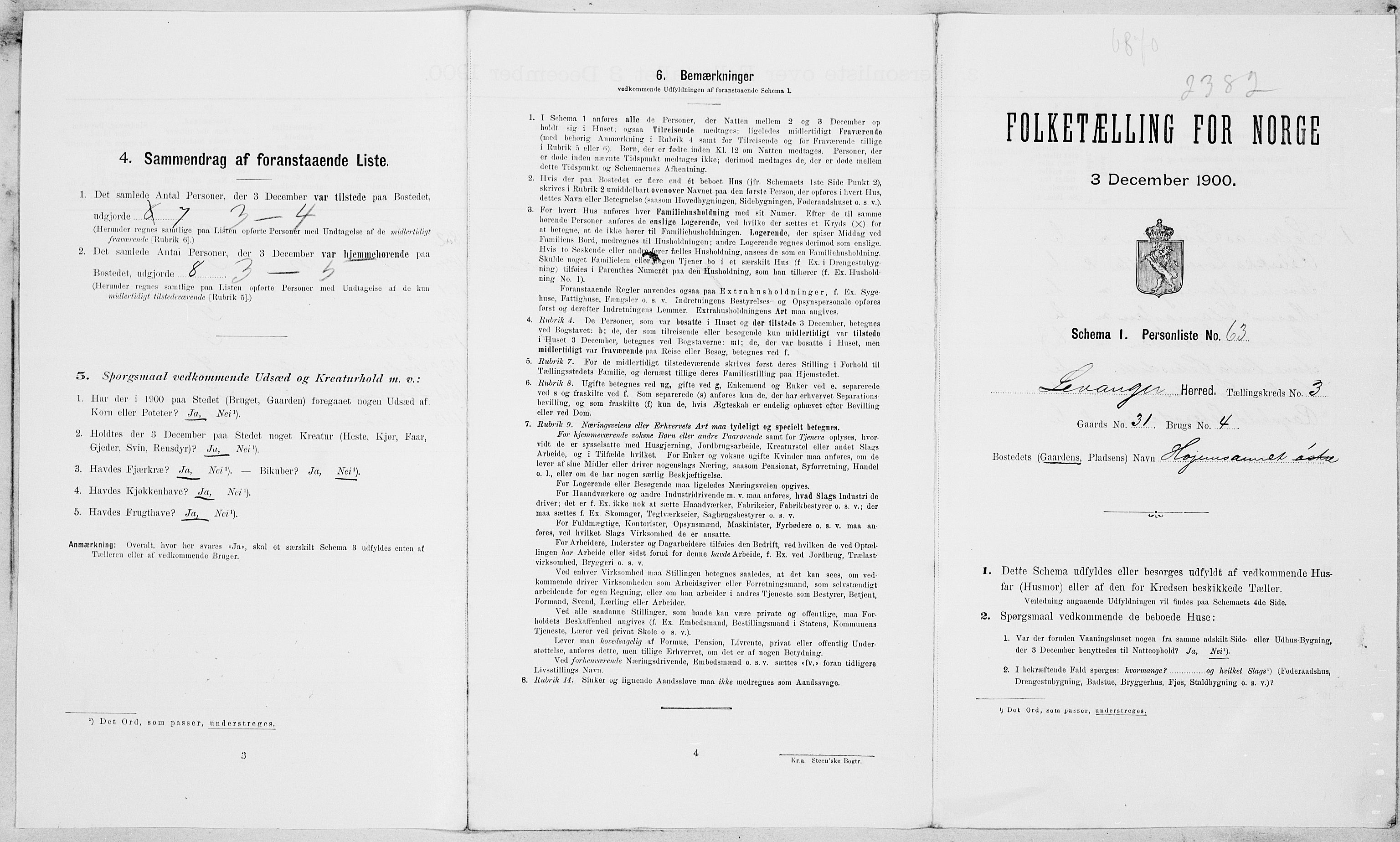 SAT, 1900 census for Levanger, 1900, p. 42