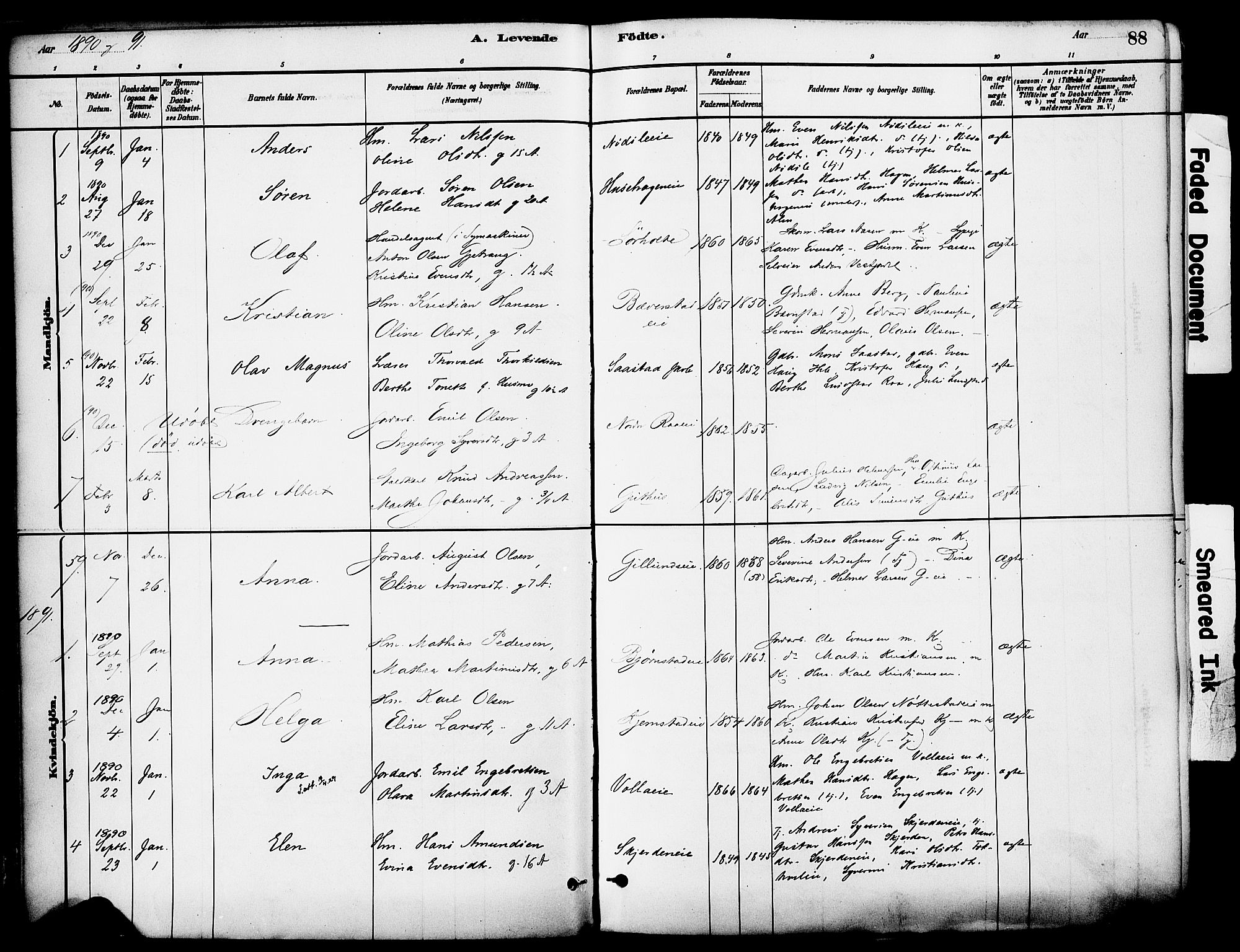Stange prestekontor, SAH/PREST-002/K/L0017: Parish register (official) no. 17, 1880-1893, p. 88