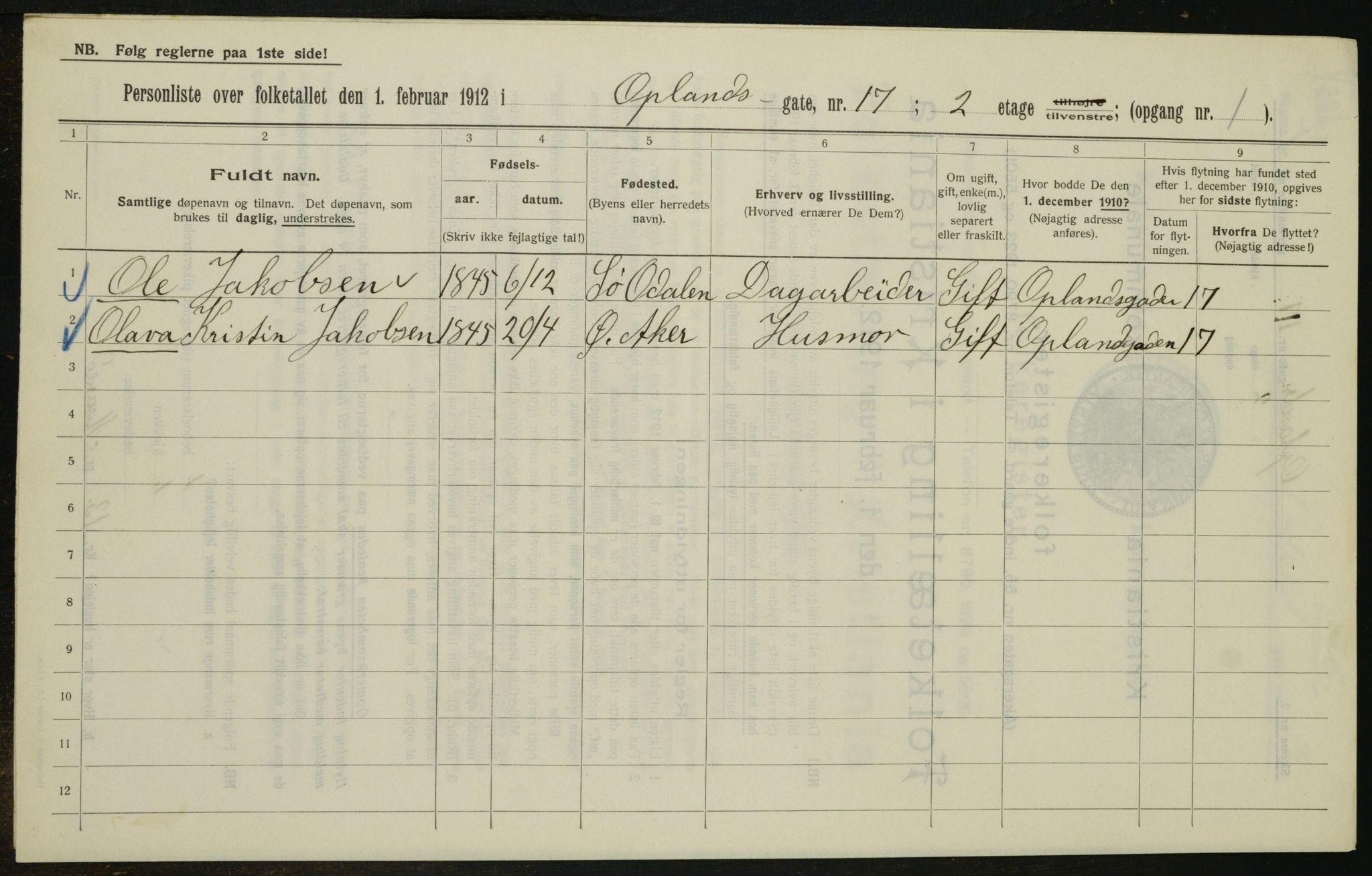 OBA, Municipal Census 1912 for Kristiania, 1912, p. 76468