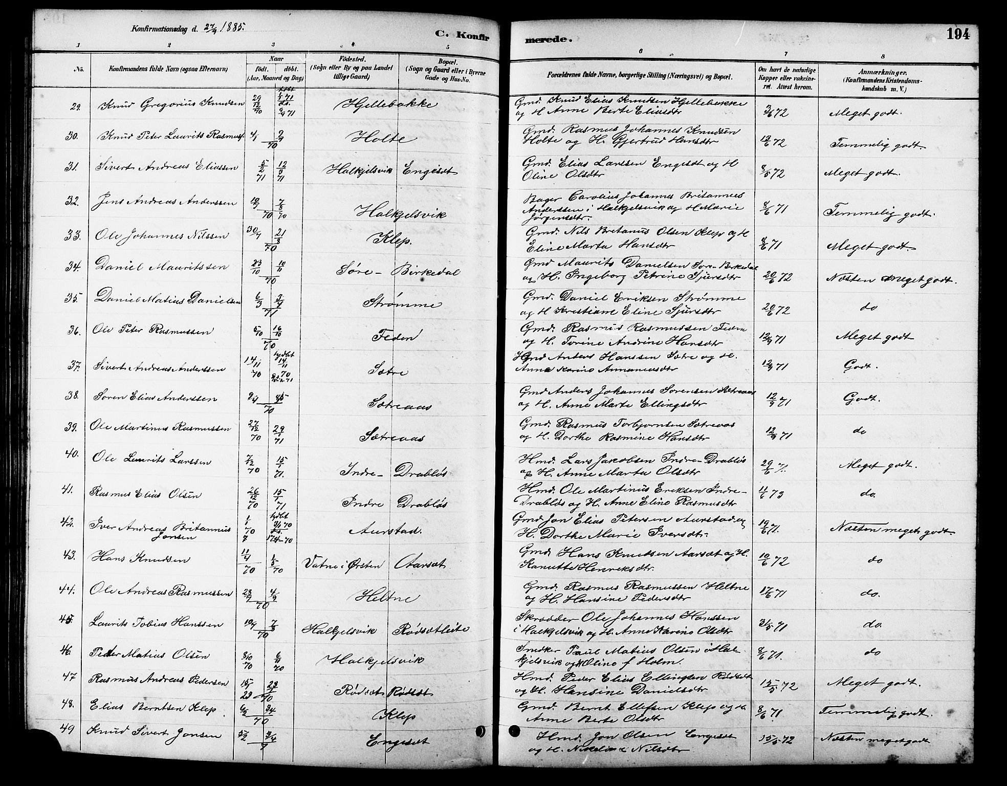 Ministerialprotokoller, klokkerbøker og fødselsregistre - Møre og Romsdal, AV/SAT-A-1454/511/L0158: Parish register (copy) no. 511C04, 1884-1903, p. 194