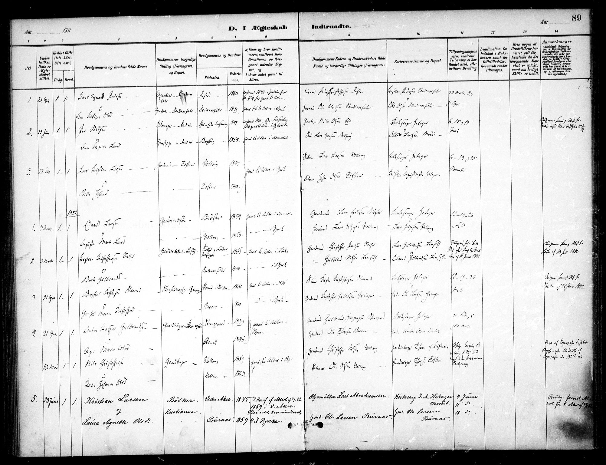 Nannestad prestekontor Kirkebøker, SAO/A-10414a/F/Fc/L0001: Parish register (official) no. III 1, 1881-1892, p. 89