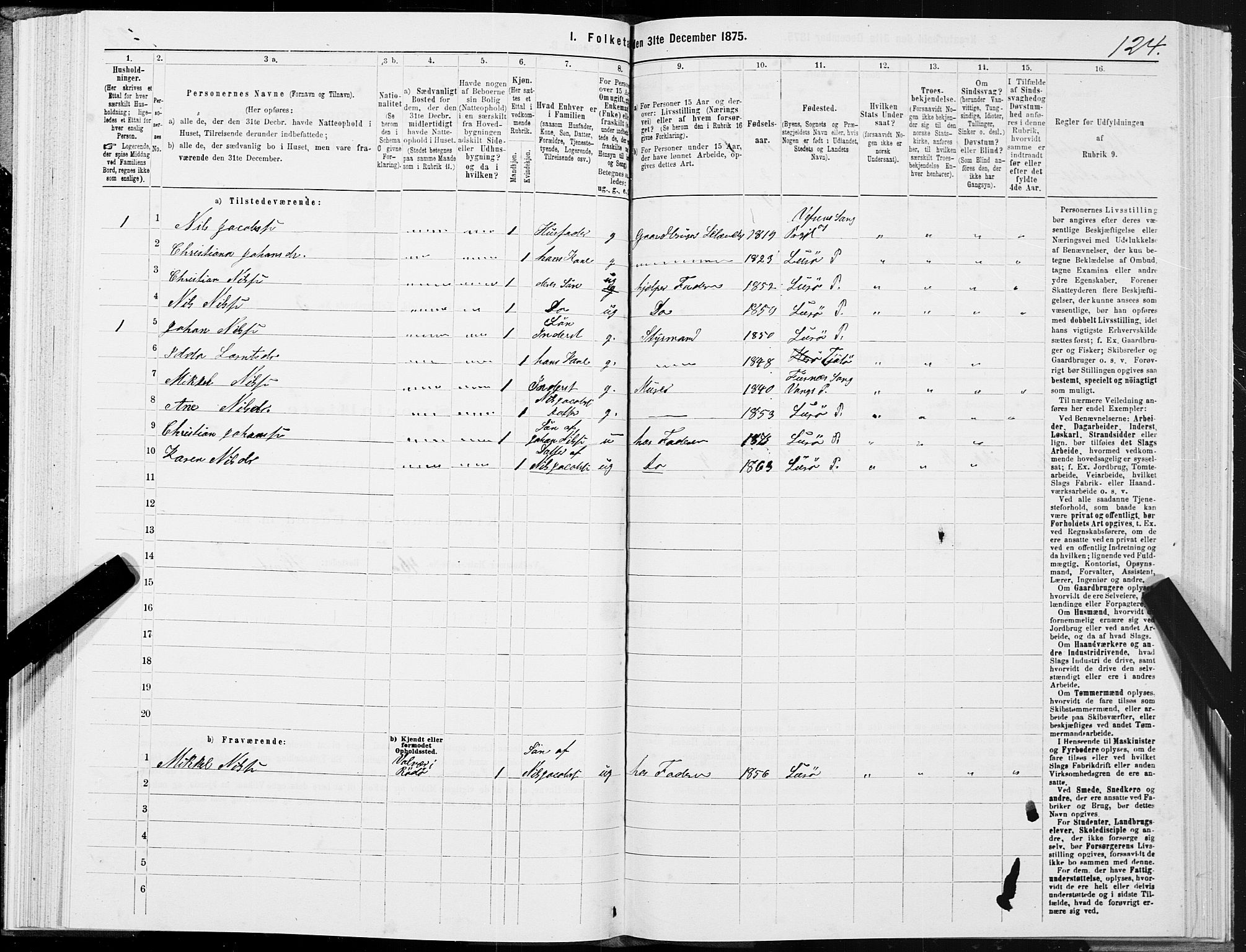 SAT, 1875 census for 1834P Lurøy, 1875, p. 2124