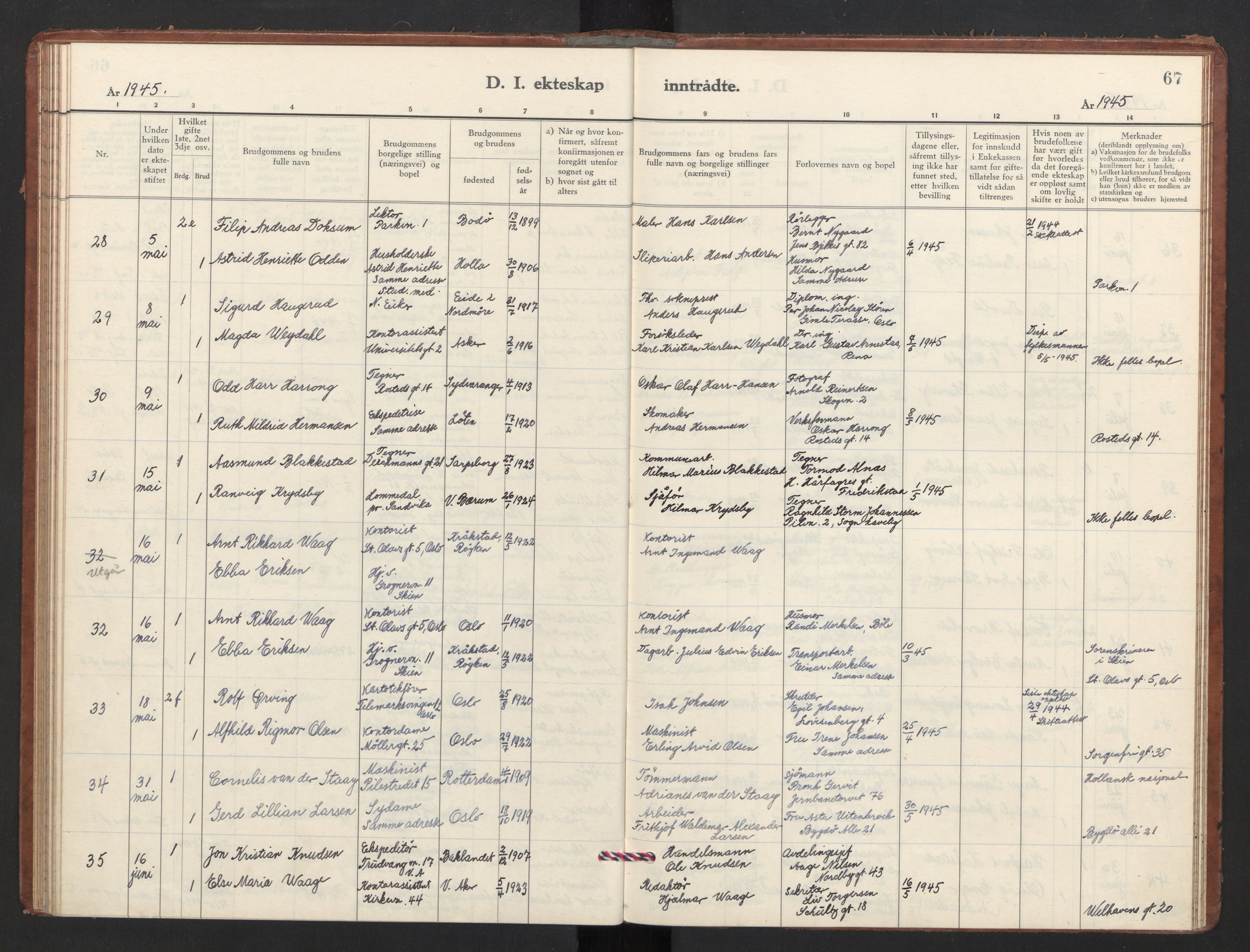 Trefoldighet prestekontor Kirkebøker, AV/SAO-A-10882/F/Fg/L0003: Parish register (official) no. VII 3, 1940-1948, p. 67