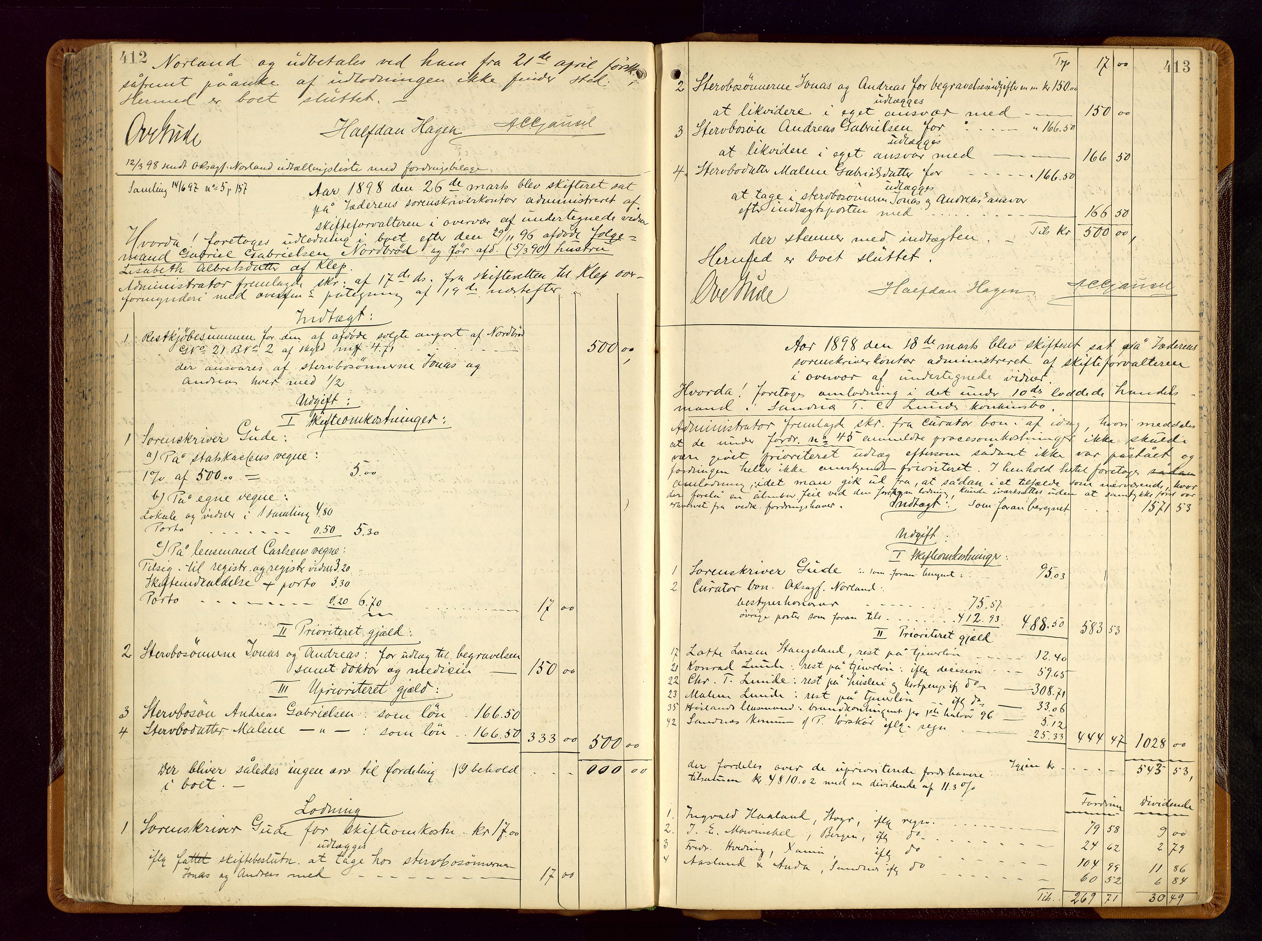 Jæren sorenskriveri, AV/SAST-A-100310/01/5/50/50BB/L0005: SKIFTEUTLODNINGSPROTOKOLL, 1893-1900, p. 412-413