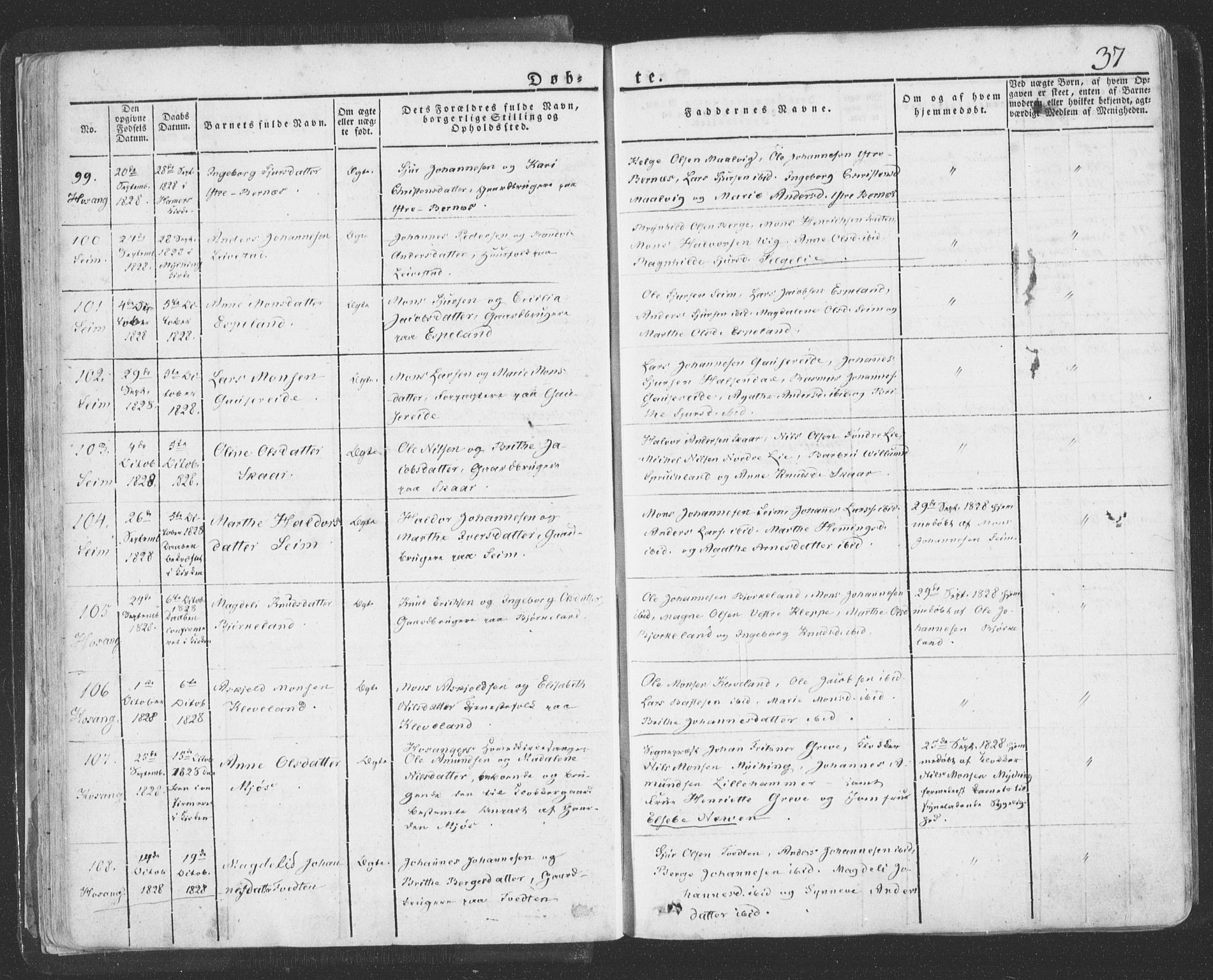 Hosanger sokneprestembete, AV/SAB-A-75801/H/Haa: Parish register (official) no. A 6, 1824-1835, p. 37