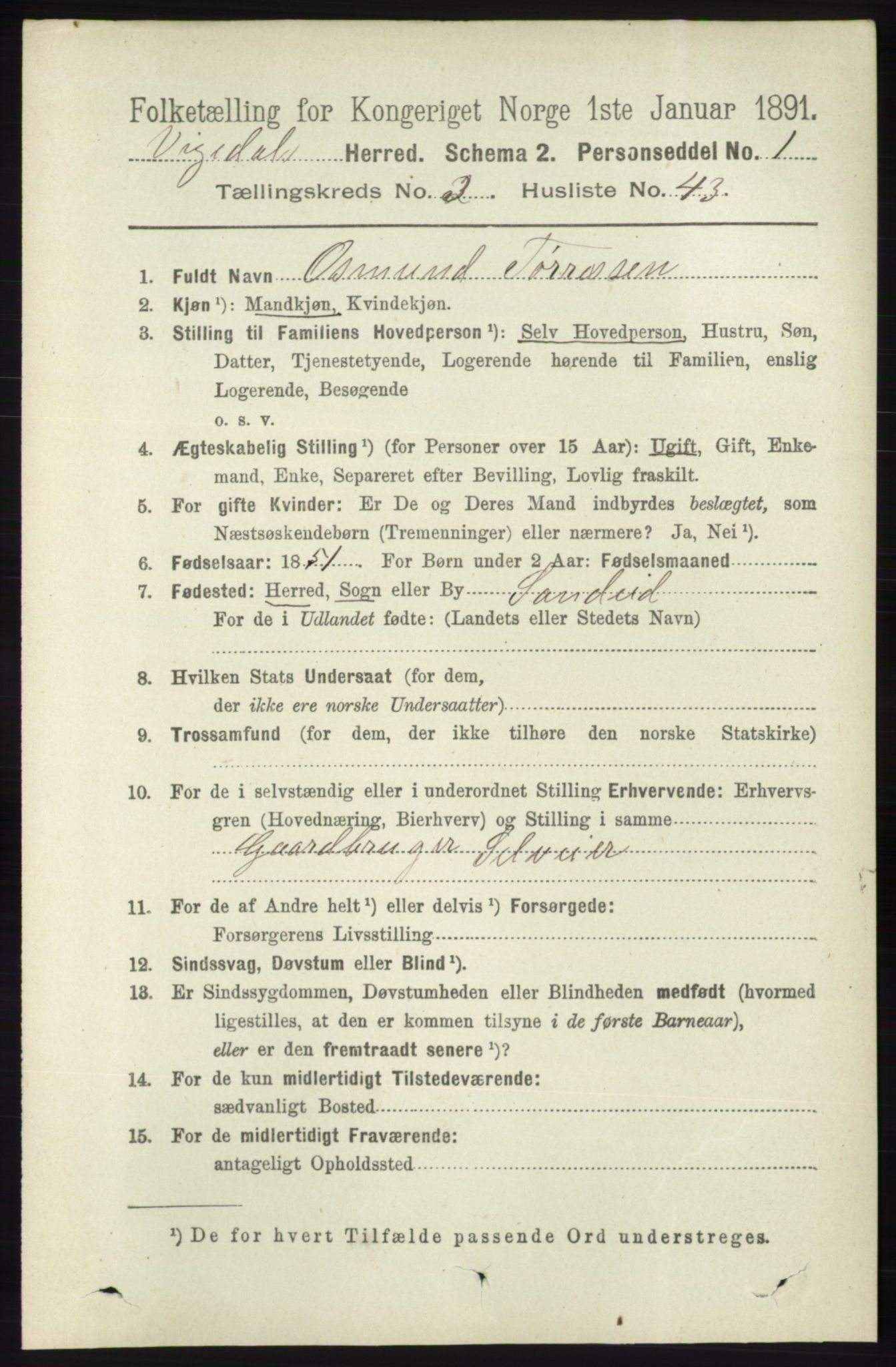 RA, 1891 census for 1157 Vikedal, 1891, p. 886