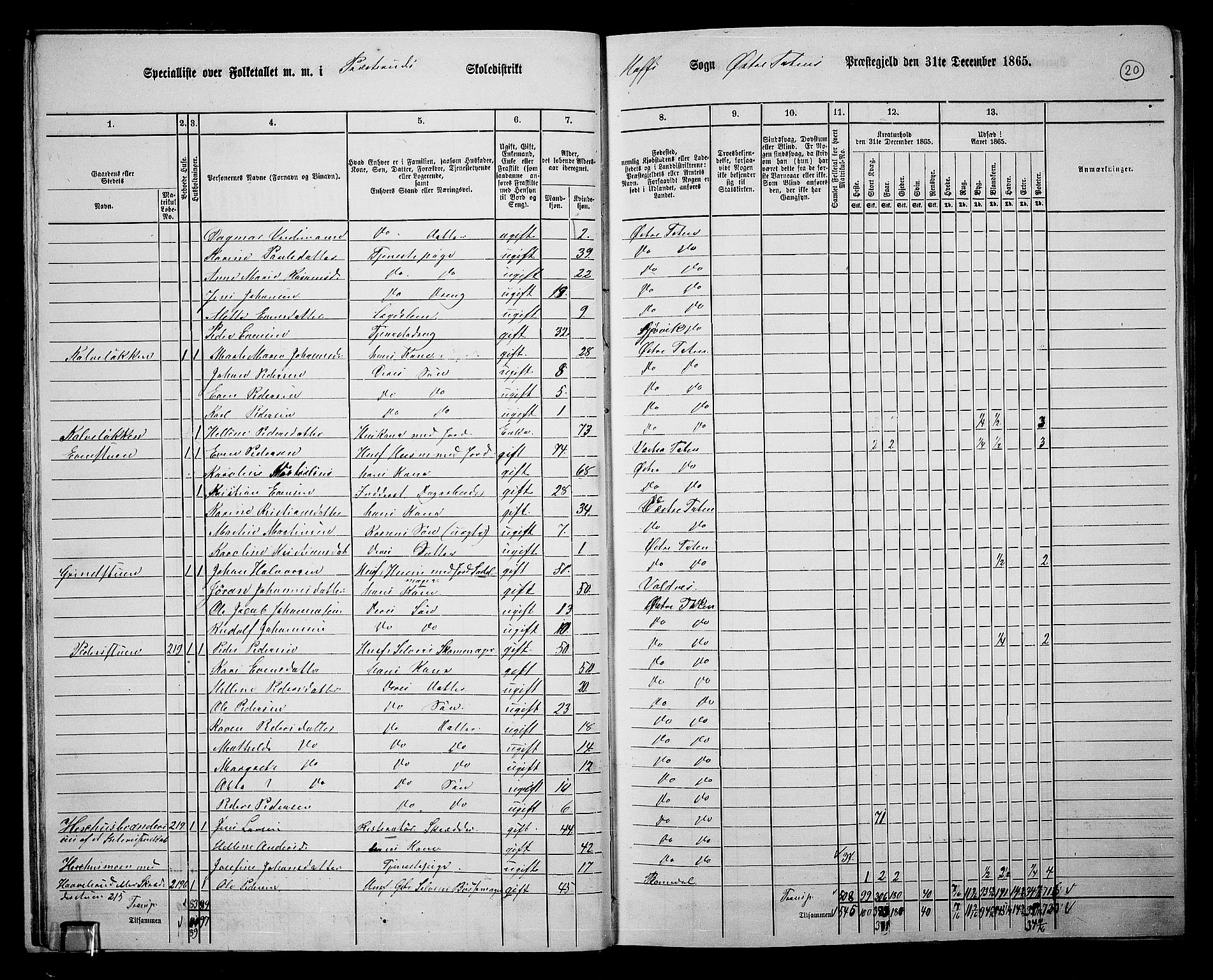 RA, 1865 census for Østre Toten, 1865, p. 154