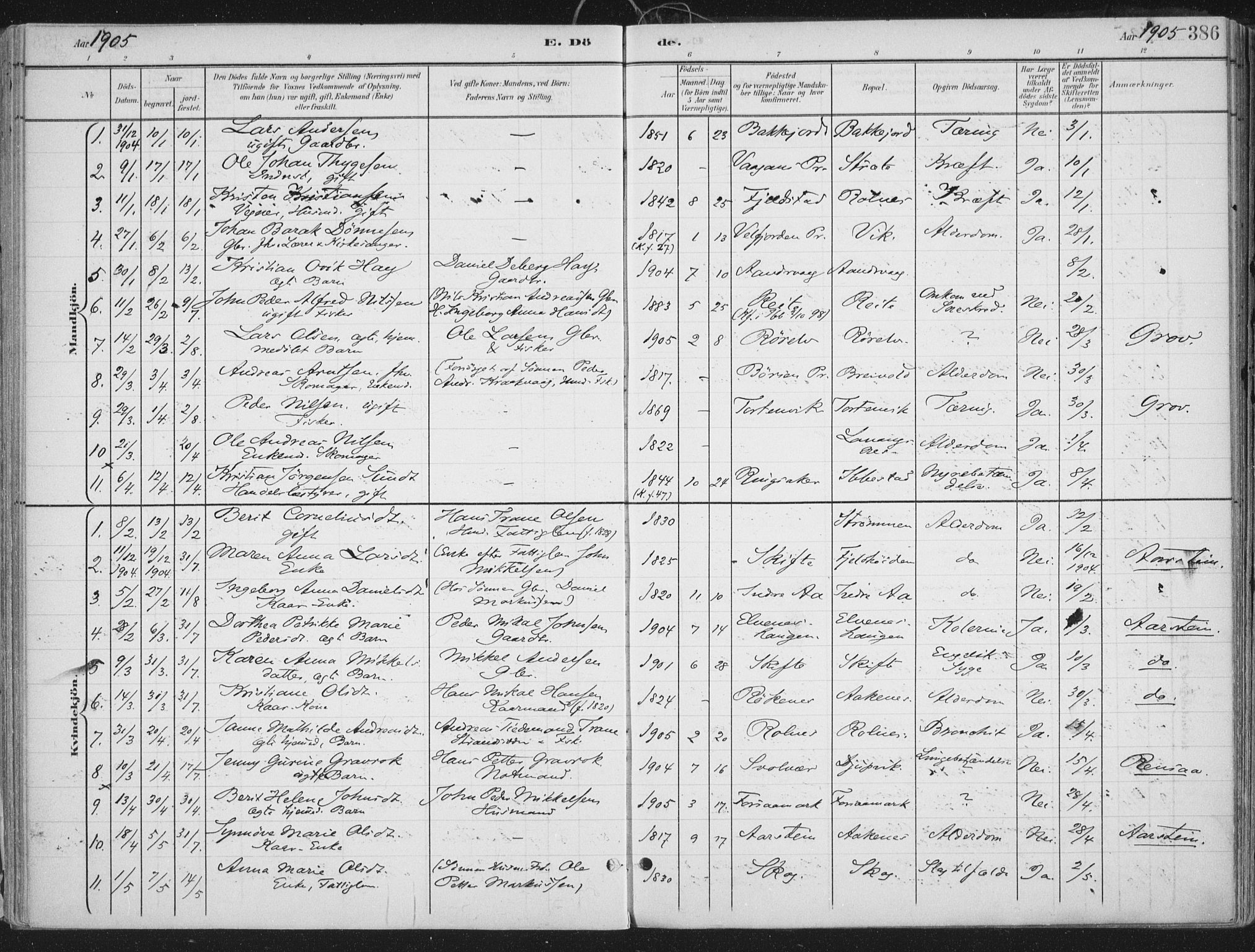 Ibestad sokneprestembete, SATØ/S-0077/H/Ha/Haa/L0017kirke: Parish register (official) no. 17, 1901-1914, p. 386