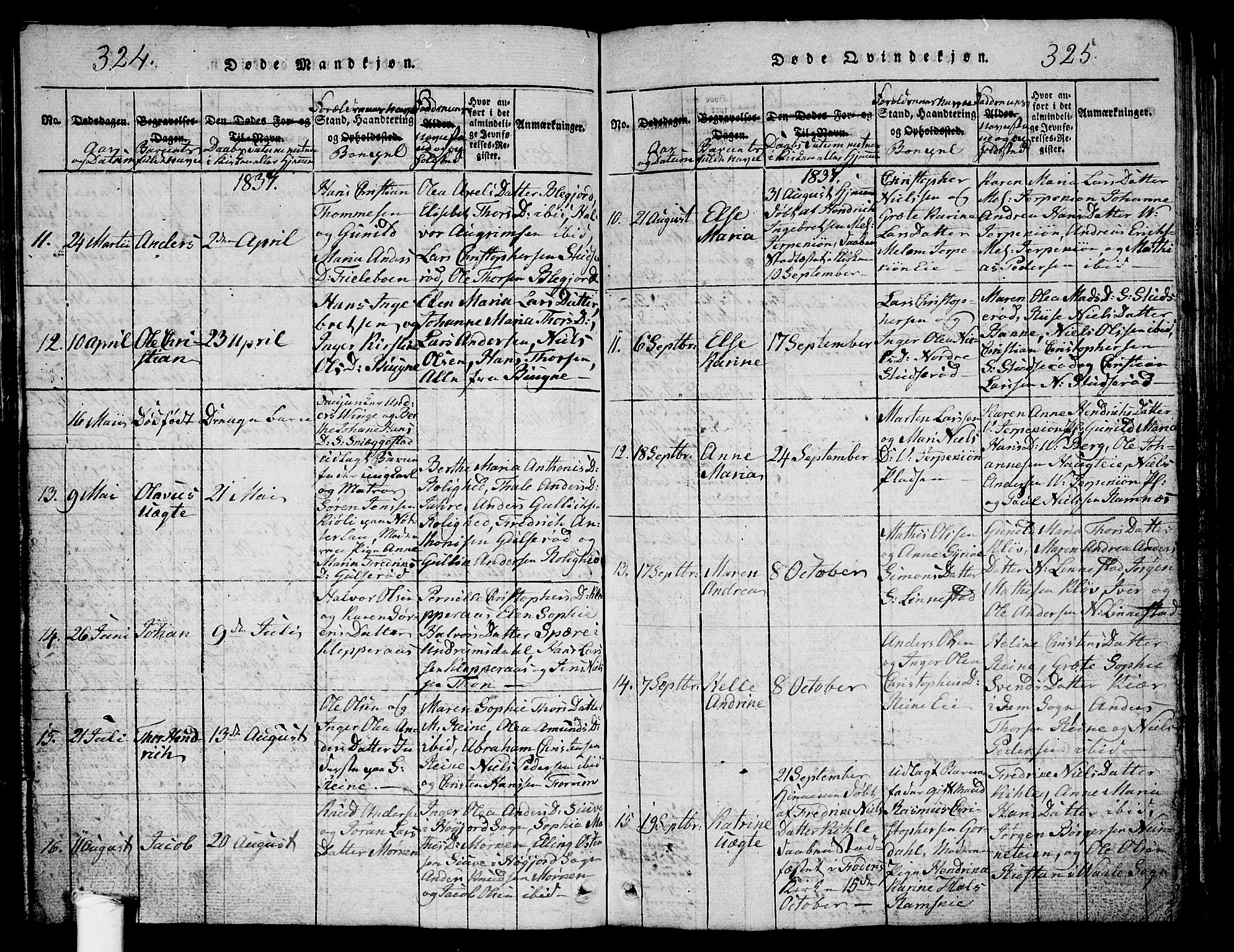 Ramnes kirkebøker, AV/SAKO-A-314/G/Ga/L0001: Parish register (copy) no. I 1, 1813-1847, p. 324-325