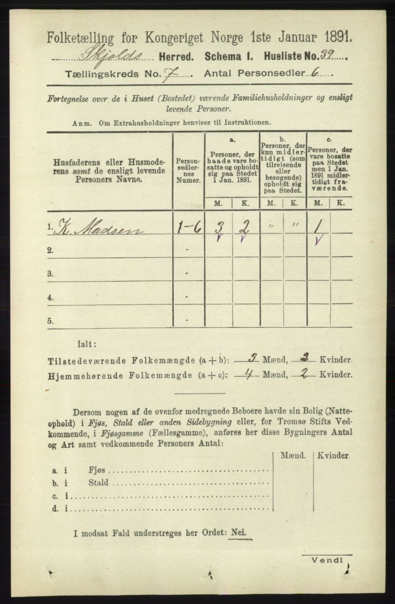 RA, 1891 census for 1154 Skjold, 1891, p. 1342