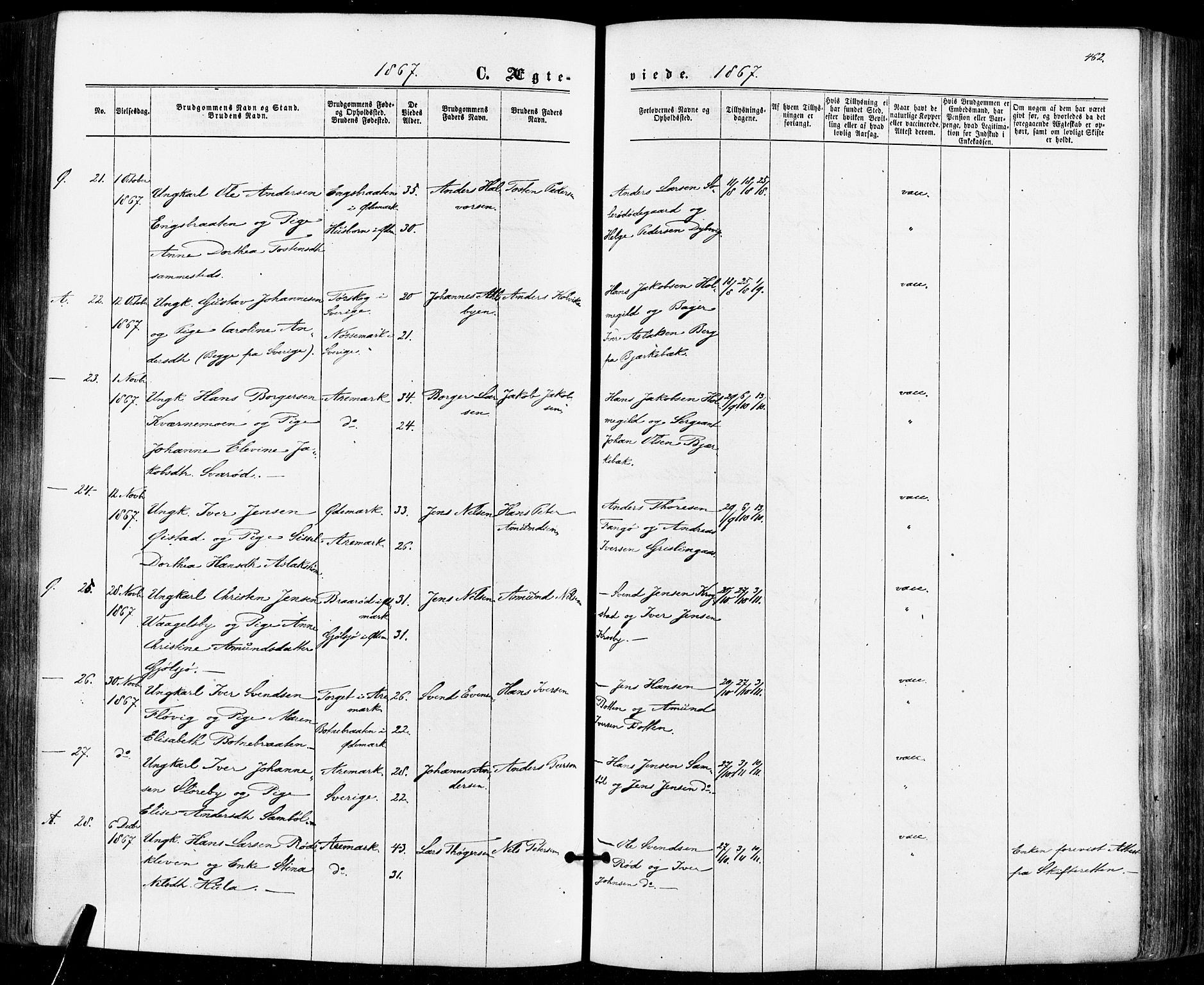 Aremark prestekontor Kirkebøker, SAO/A-10899/F/Fc/L0004: Parish register (official) no. III 4, 1866-1877, p. 461-462