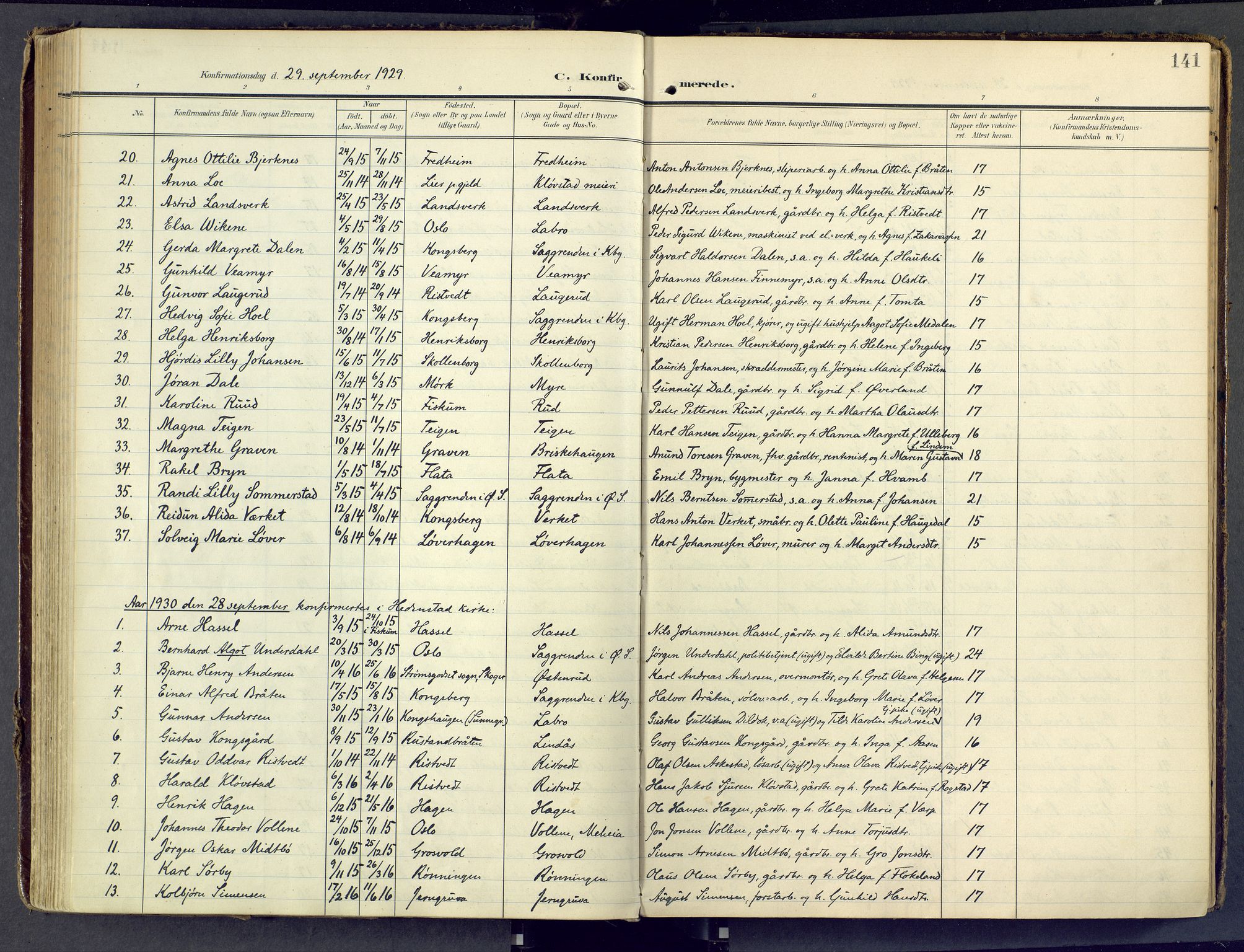 Sandsvær kirkebøker, SAKO/A-244/F/Fd/L0002: Parish register (official) no. IV 2, 1906-1943, p. 141
