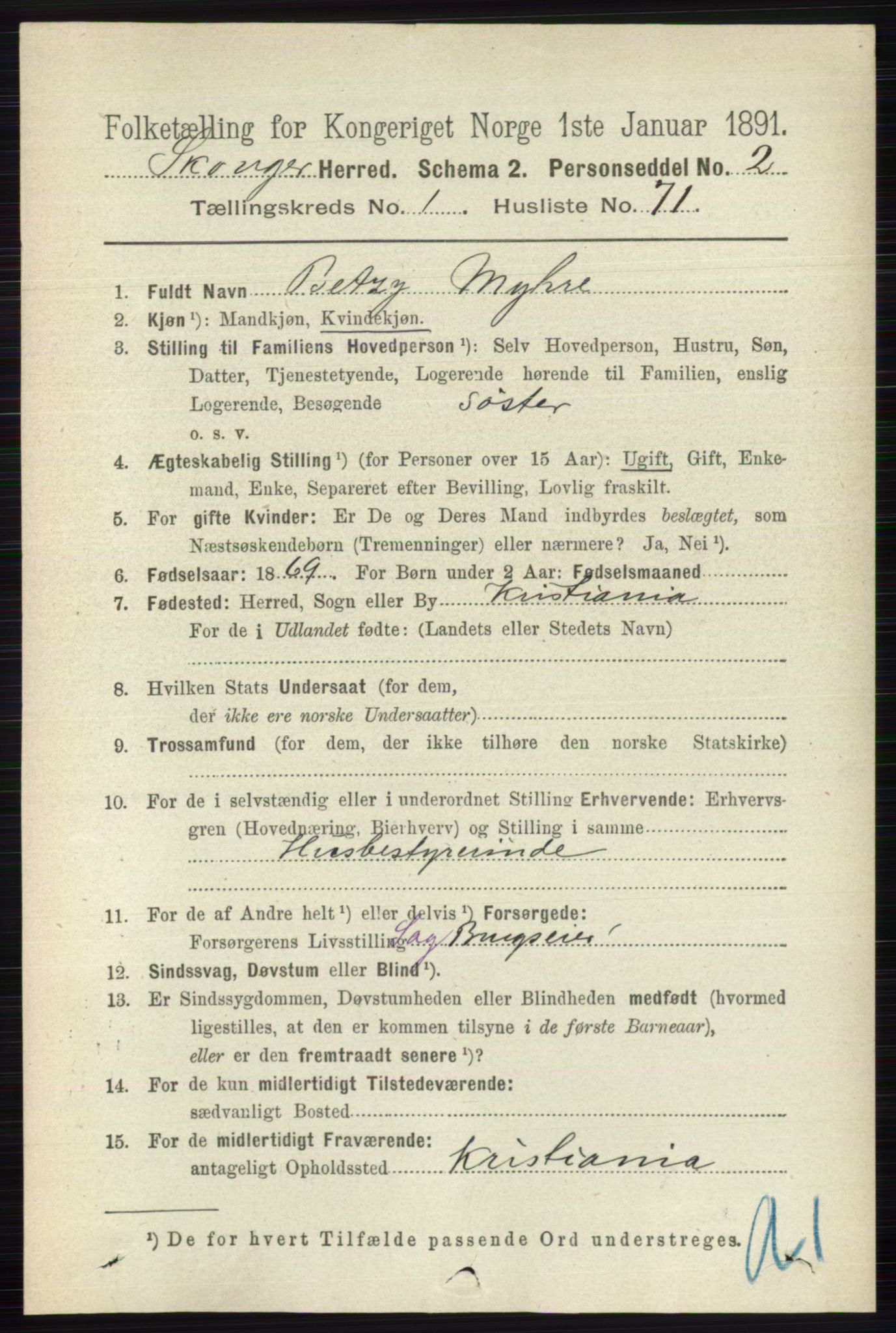 RA, 1891 census for 0712 Skoger, 1891, p. 768