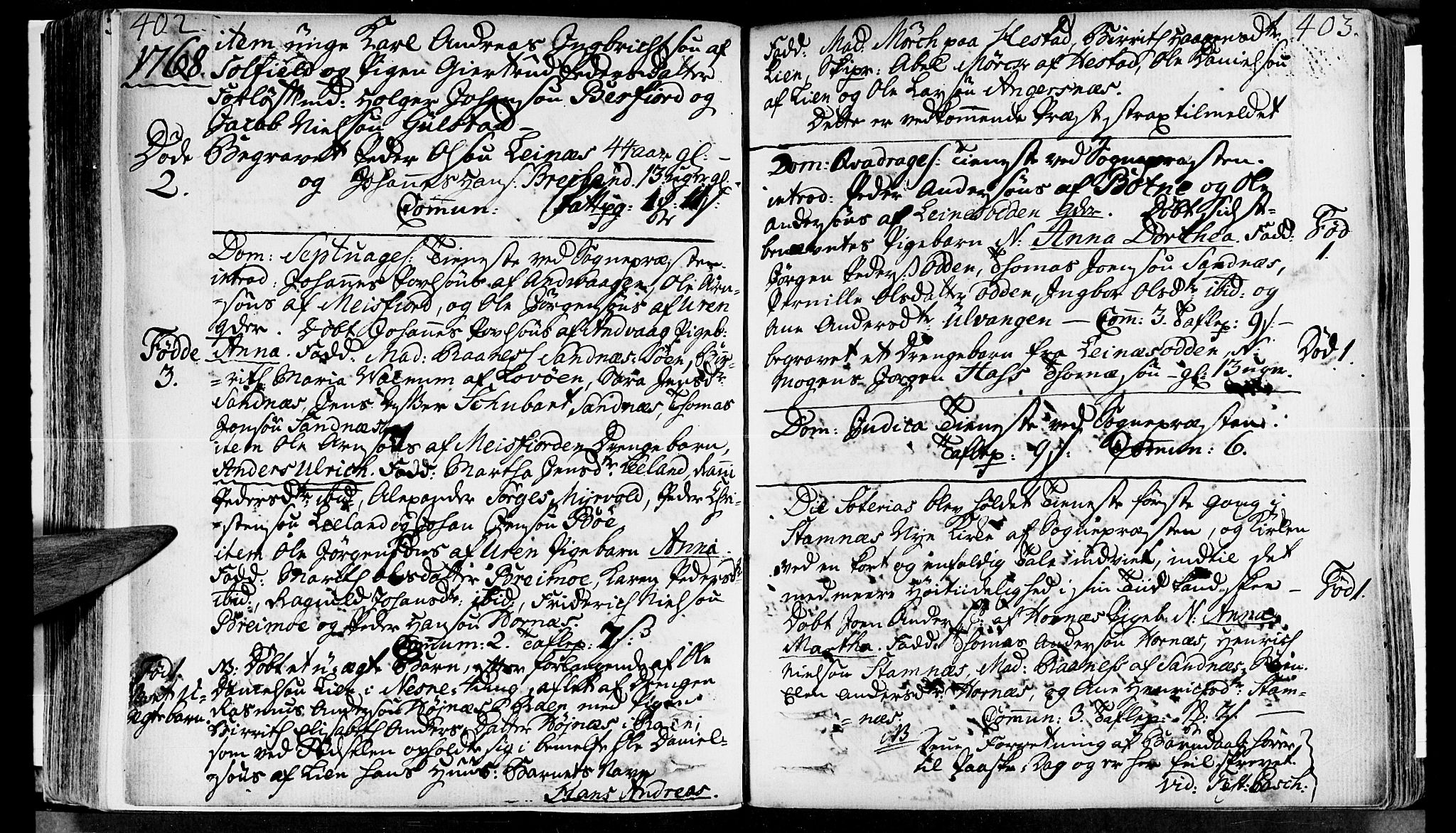 Ministerialprotokoller, klokkerbøker og fødselsregistre - Nordland, SAT/A-1459/830/L0437: Parish register (official) no. 830A05 /2, 1768-1776, p. 402-403