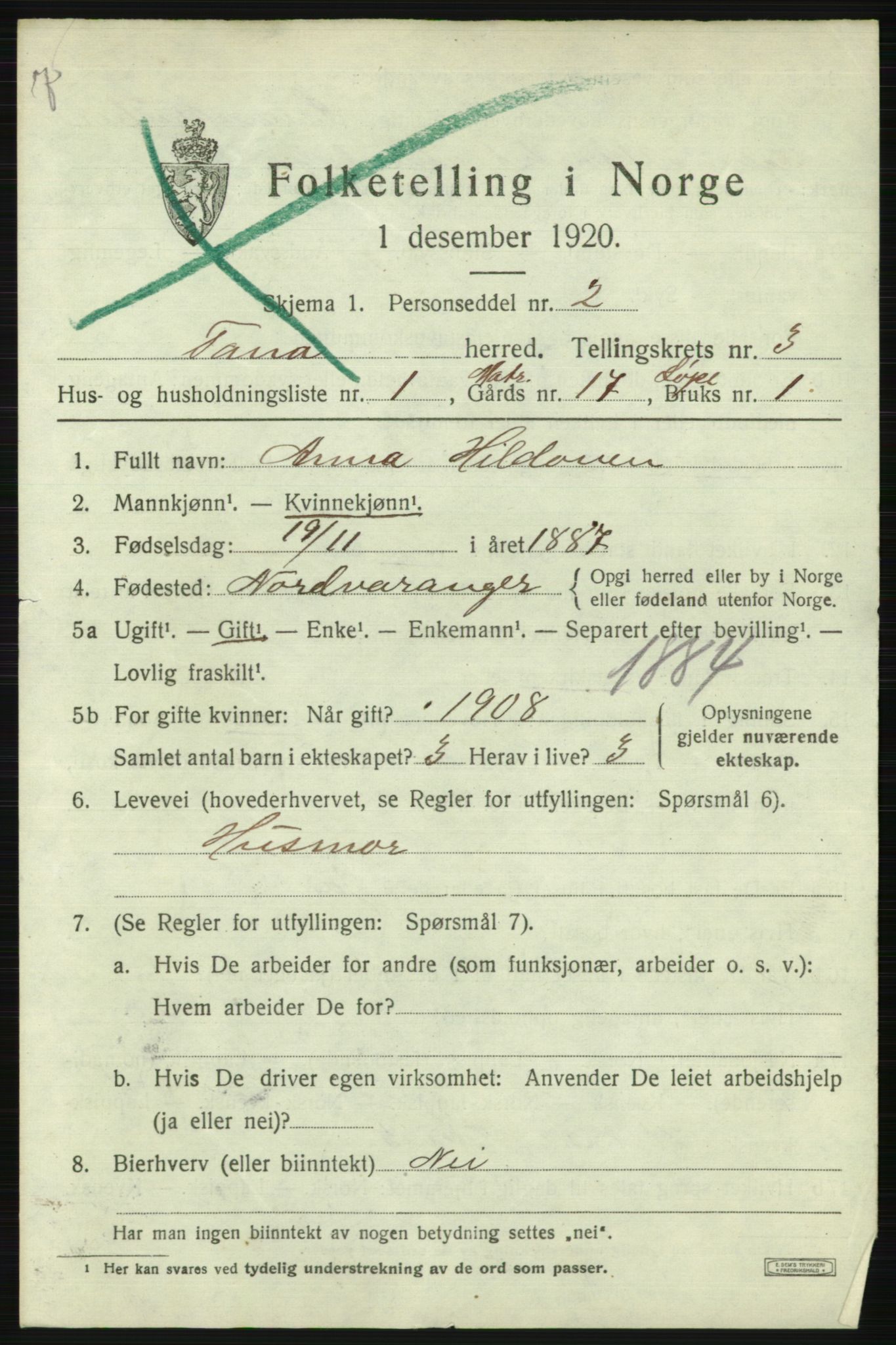 SATØ, 1920 census for Tana, 1920, p. 2356