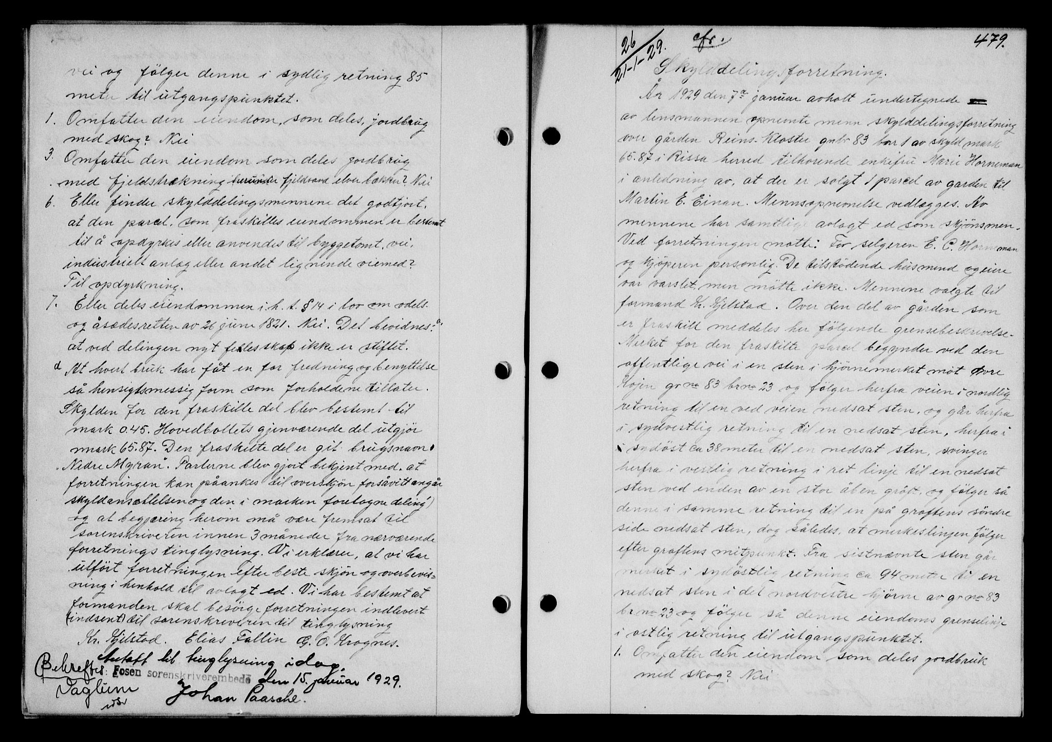 Fosen sorenskriveri, AV/SAT-A-1107/1/2/2C/L0067: Mortgage book no. 58, 1928-1929, p. 479, Deed date: 21.01.1929