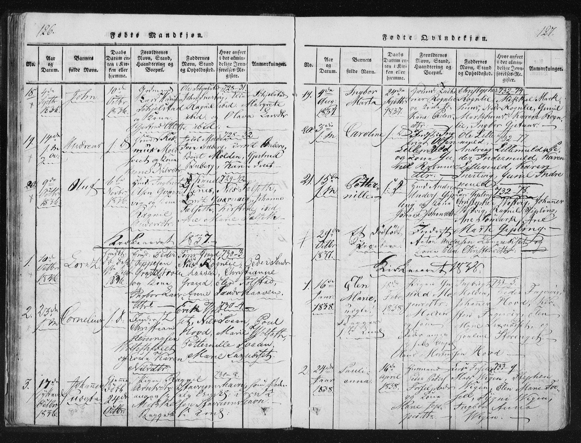 Ministerialprotokoller, klokkerbøker og fødselsregistre - Nord-Trøndelag, SAT/A-1458/744/L0417: Parish register (official) no. 744A01, 1817-1842, p. 126-127
