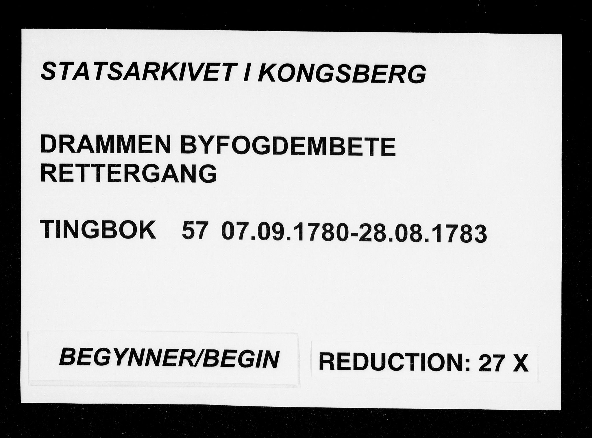 Drammen byfogd, SAKO/A-222/F/Fa/L0057: Tingbok. Bragernes., 1780-1783