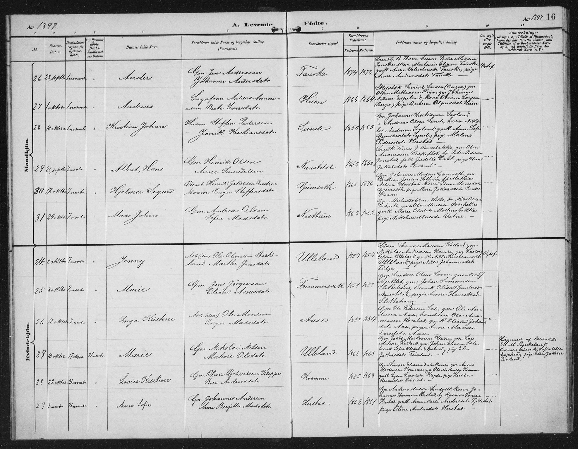 Førde sokneprestembete, AV/SAB-A-79901/H/Hab/Habd/L0004: Parish register (copy) no. D 4, 1896-1913, p. 16