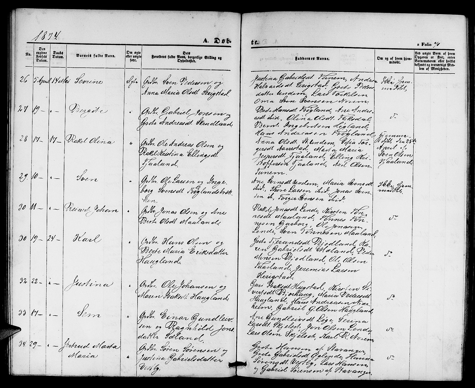 Lye sokneprestkontor, AV/SAST-A-101794/001/30BB/L0004: Parish register (copy) no. B 4, 1868-1878, p. 70