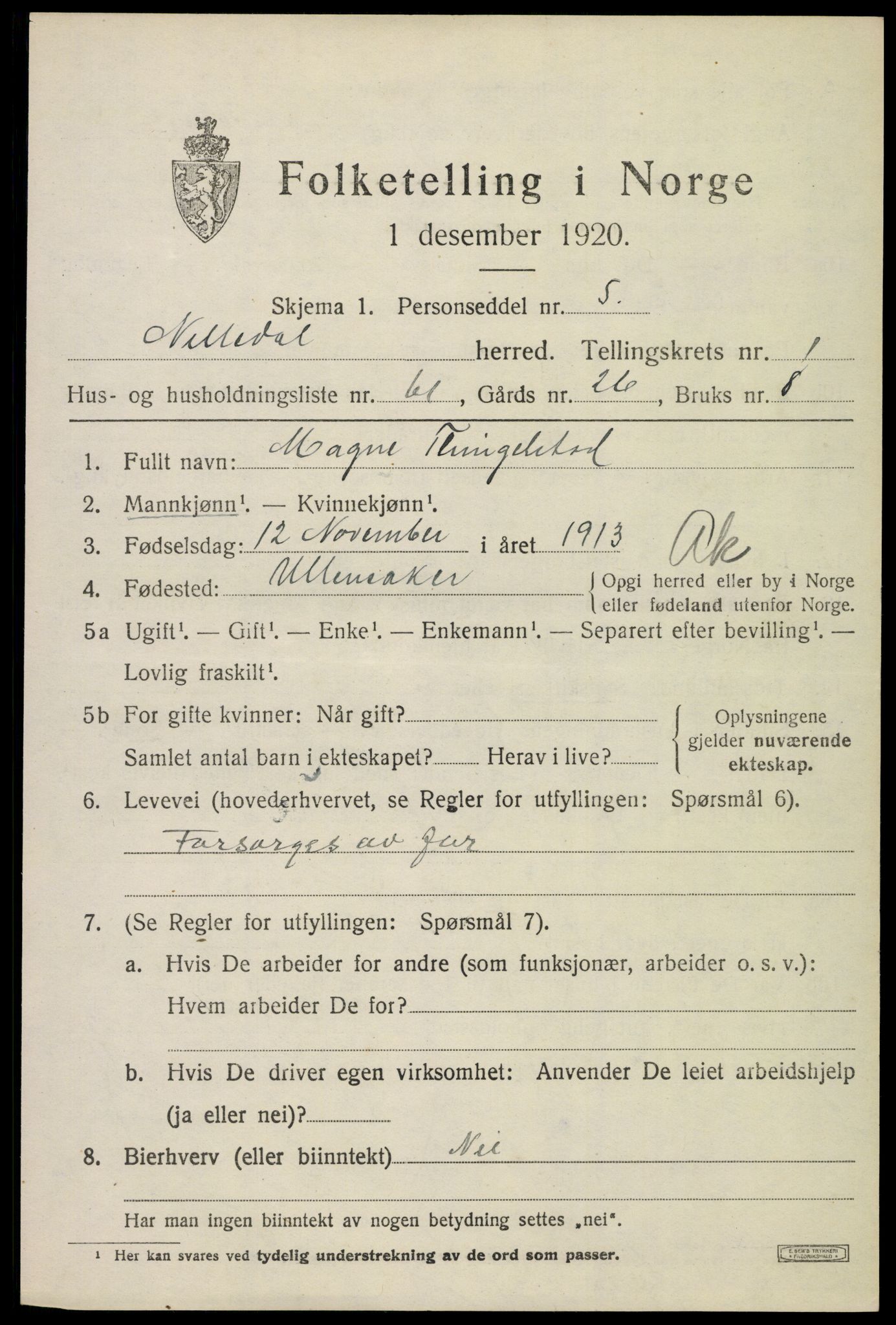 SAO, 1920 census for Nittedal, 1920, p. 1970