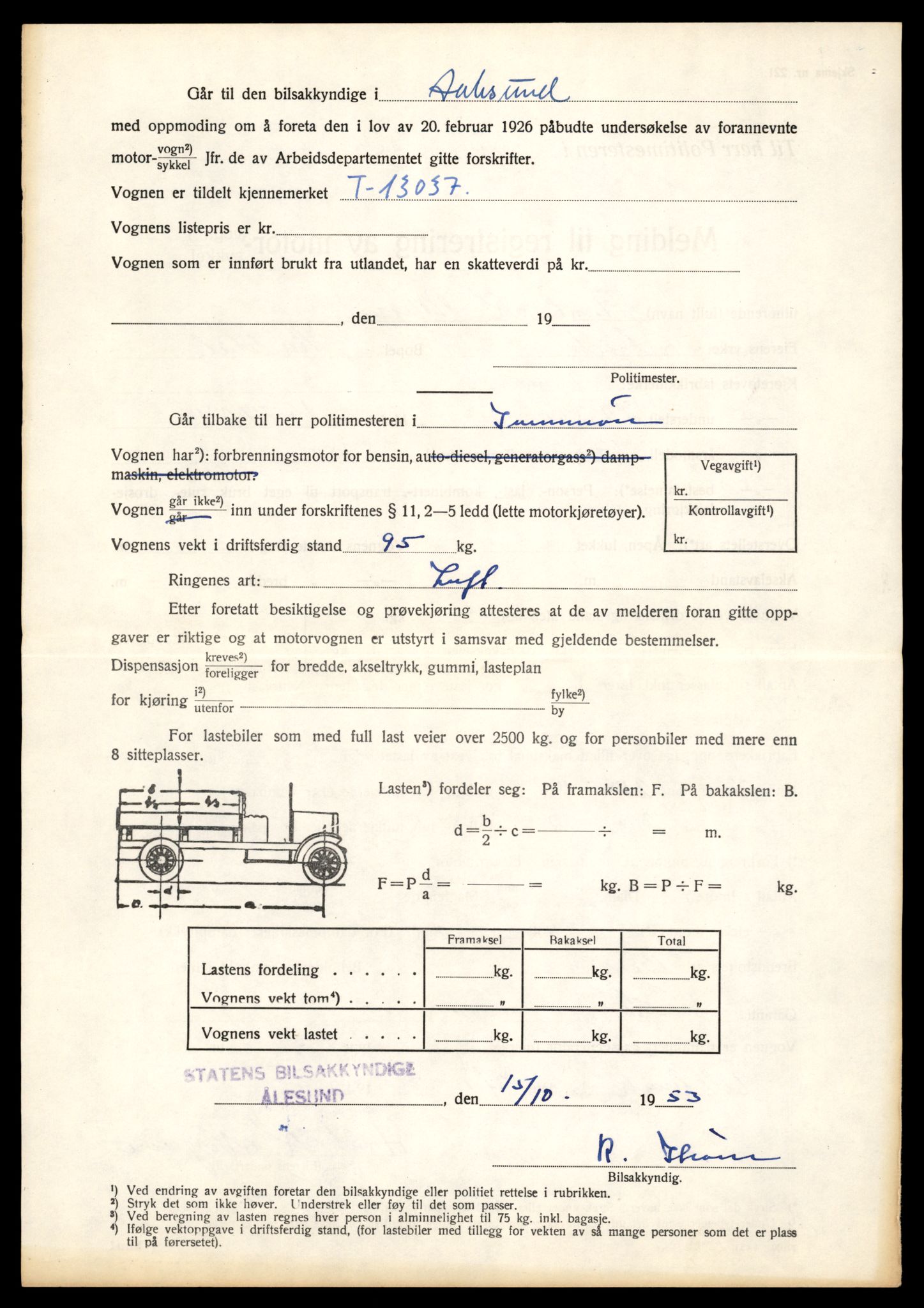 Møre og Romsdal vegkontor - Ålesund trafikkstasjon, AV/SAT-A-4099/F/Fe/L0037: Registreringskort for kjøretøy T 13031 - T 13179, 1927-1998, p. 156